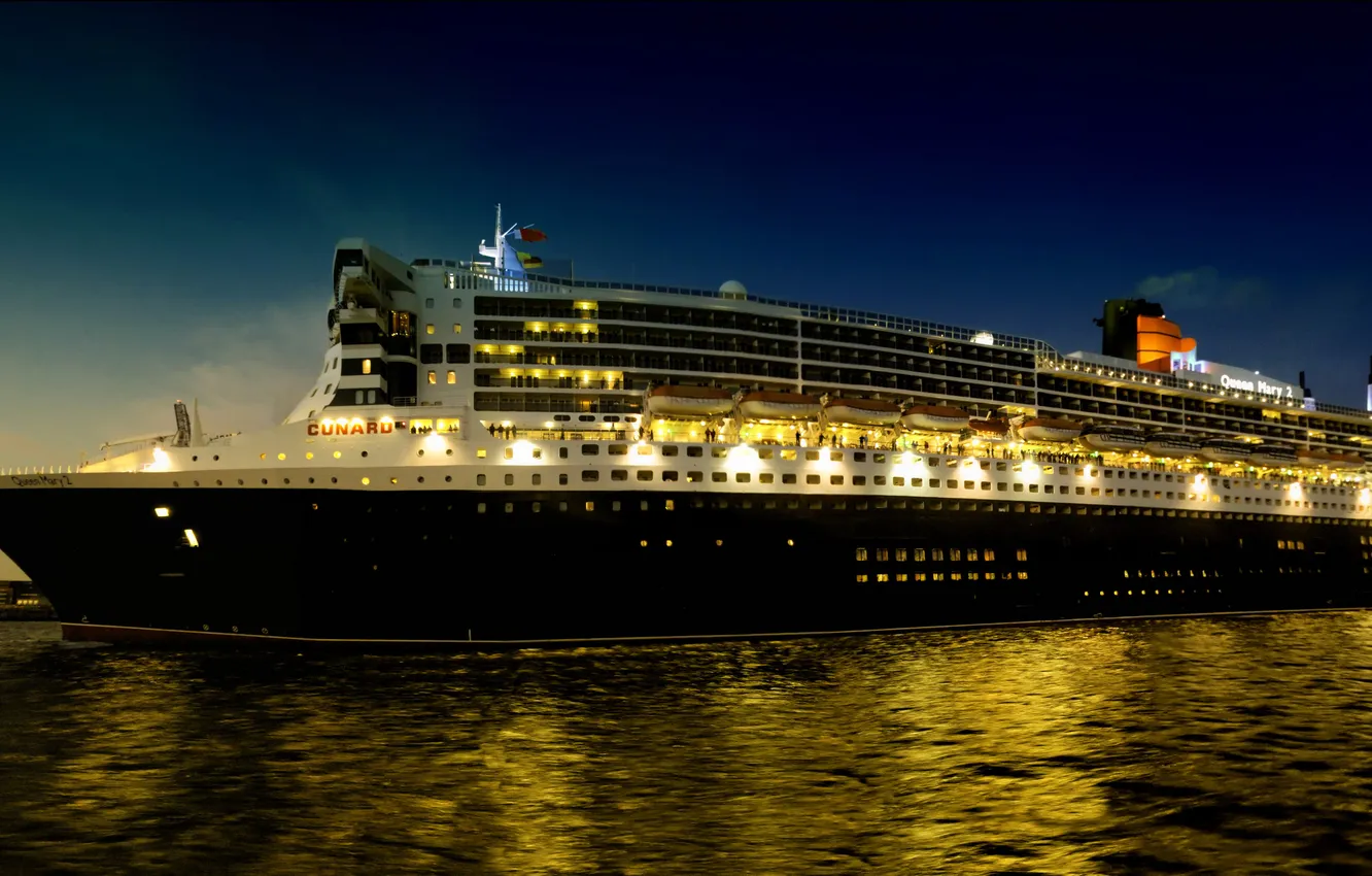 Photo wallpaper sea, night, photo, ship, cruise liner