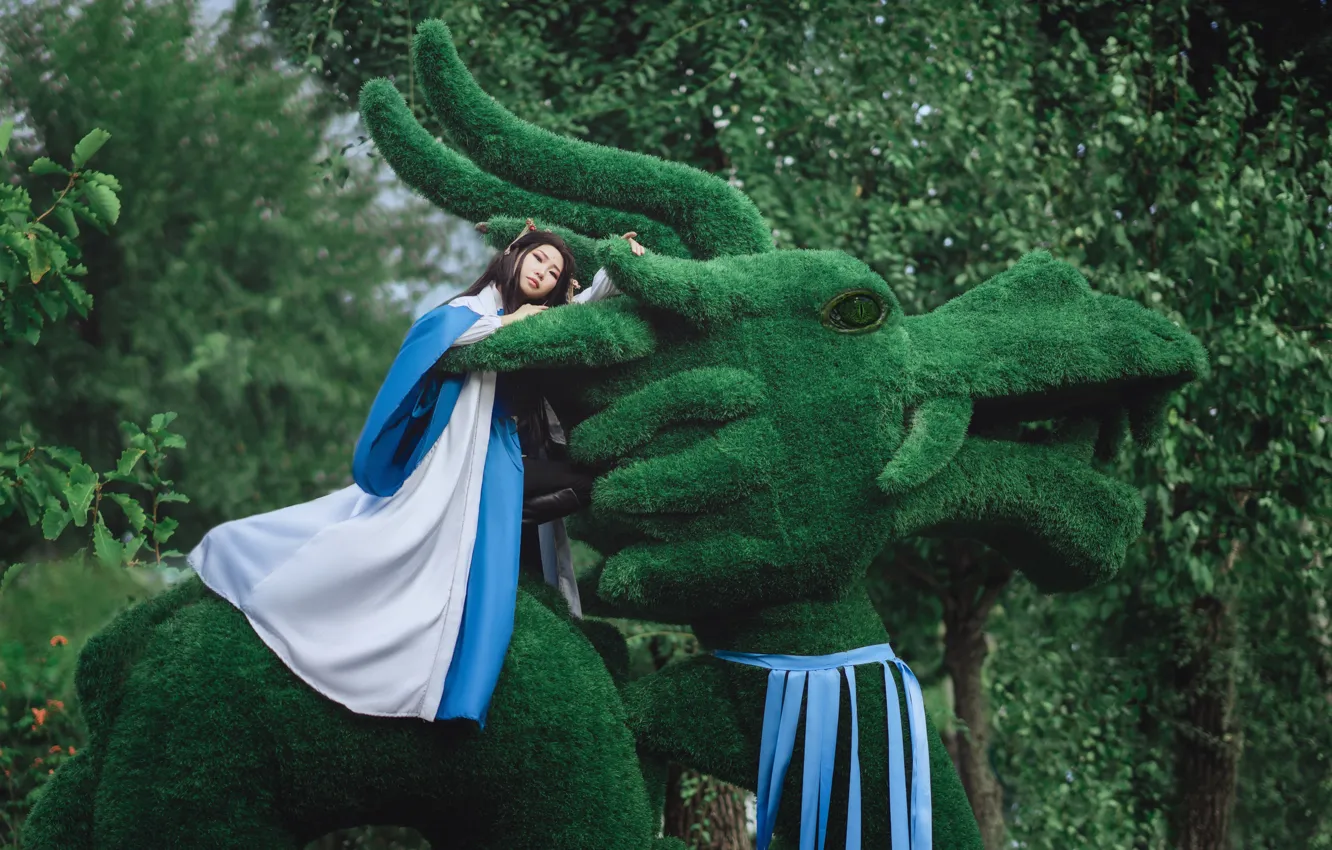 Photo wallpaper look, girl, pose, dragon, Asian, Diana Lipkina