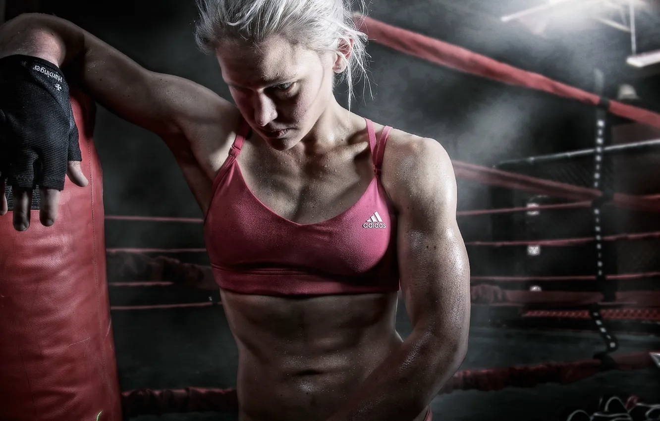 Photo wallpaper girl, sport, the ring, Adidas, sweat, combat