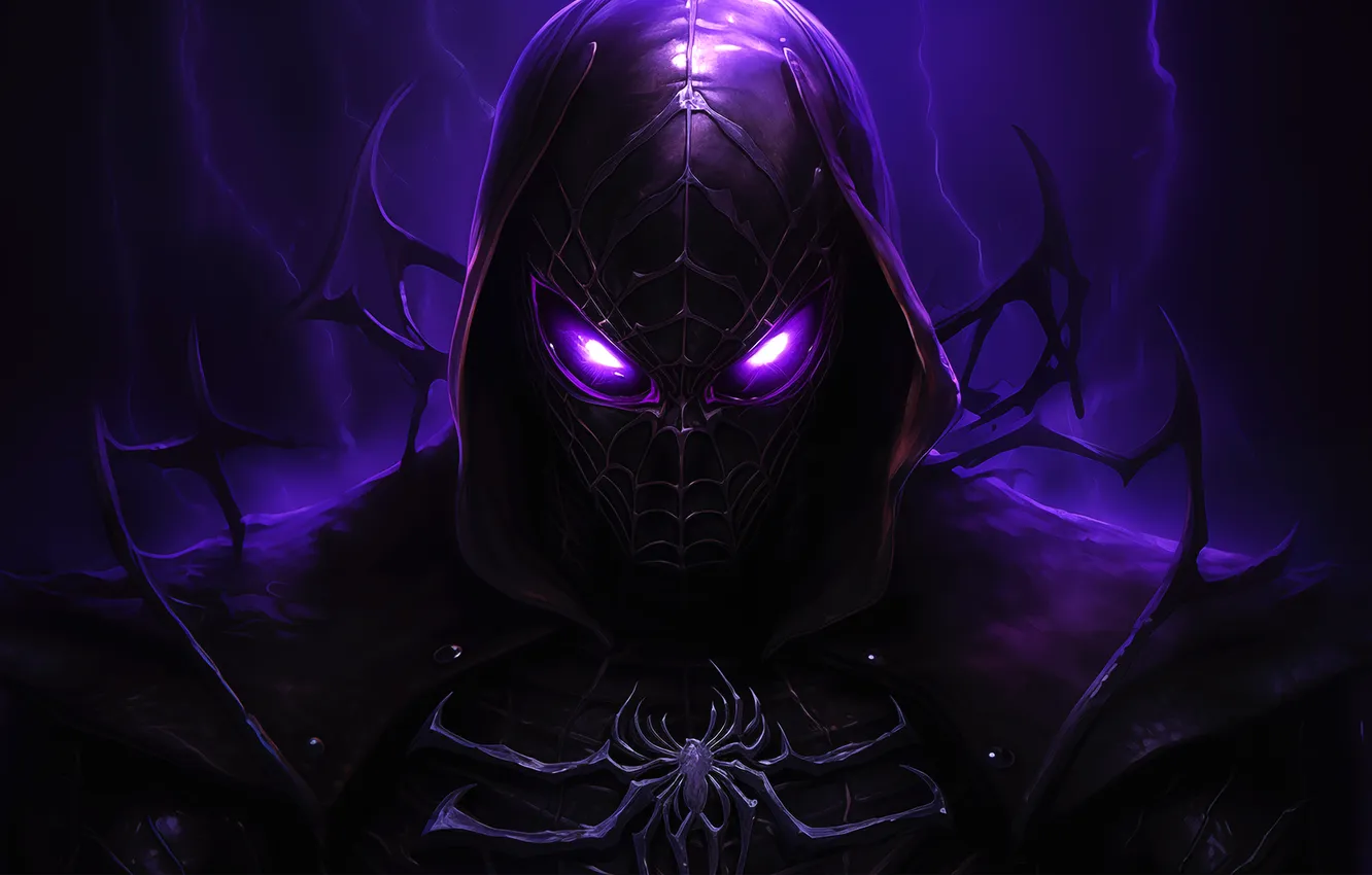 Photo wallpaper purple, evil, Spider, glowing eyes, Spider-Man (2018), AI Art, Fictional Character, fictional creatures