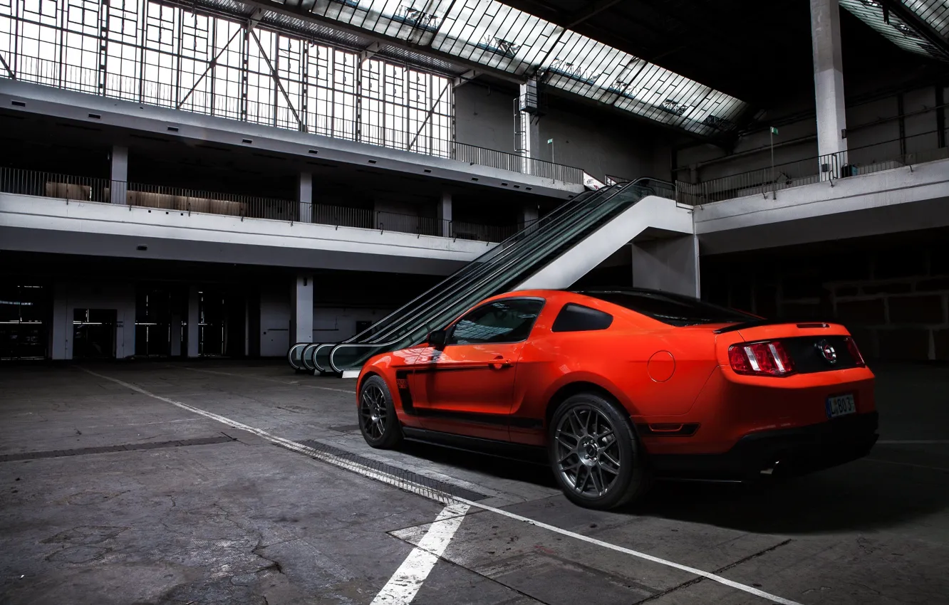 Photo wallpaper Mustang, Ford, Muscle, Boss 302, Orange, Car, Shooting, Photo
