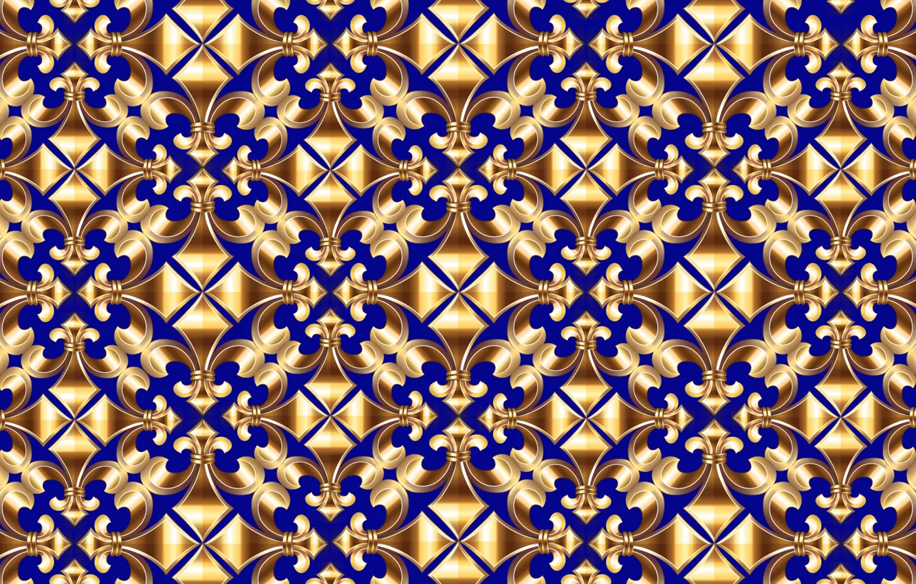 Photo wallpaper gold, art, royal blue, Fractal