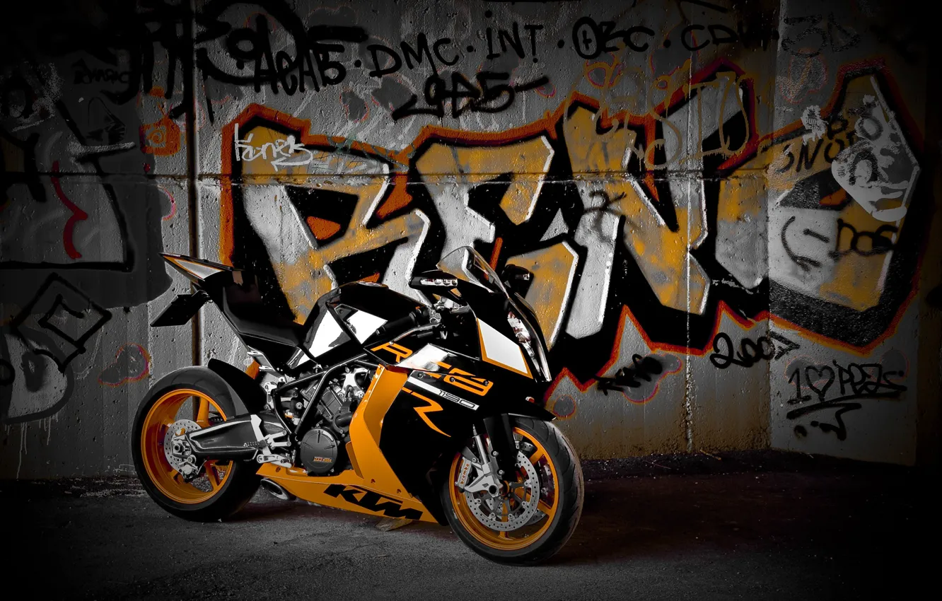 Photo wallpaper wall, black, motorcycle, black, bike, graffiti, ktm, supersport