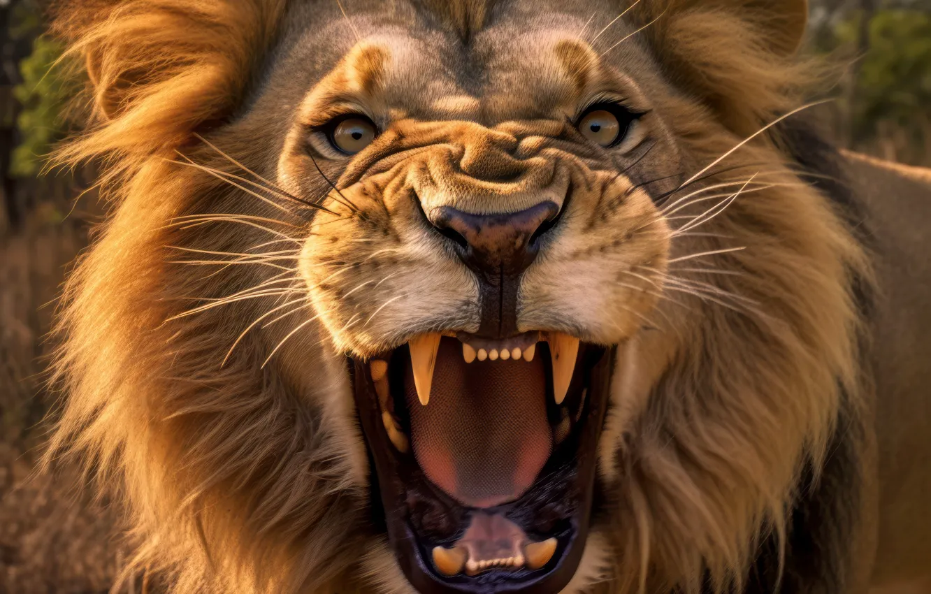 Photo wallpaper look, face, predator, Leo, mouth, fangs, grin, big cat