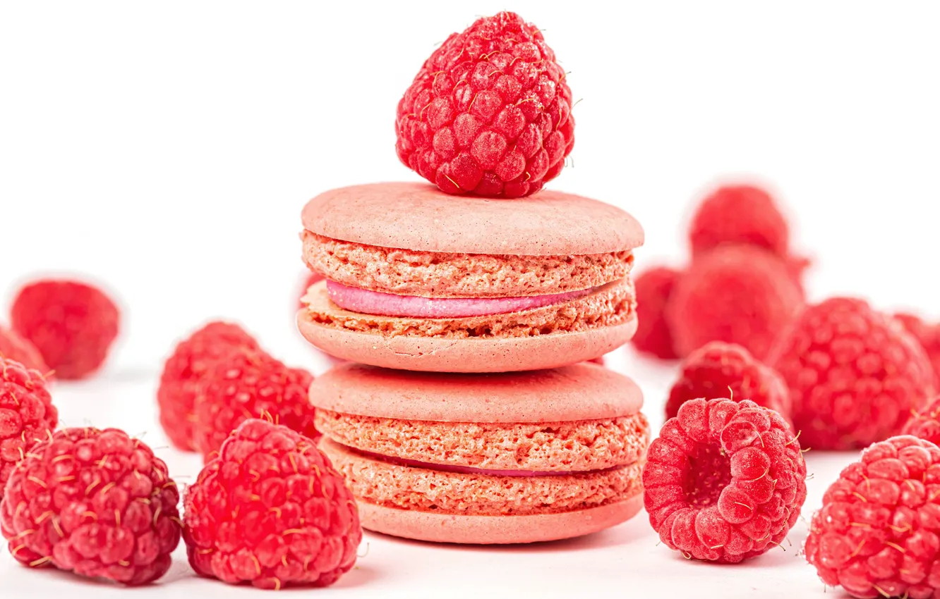 Photo wallpaper berries, raspberry, cookies, cakes, macaron, macaroon