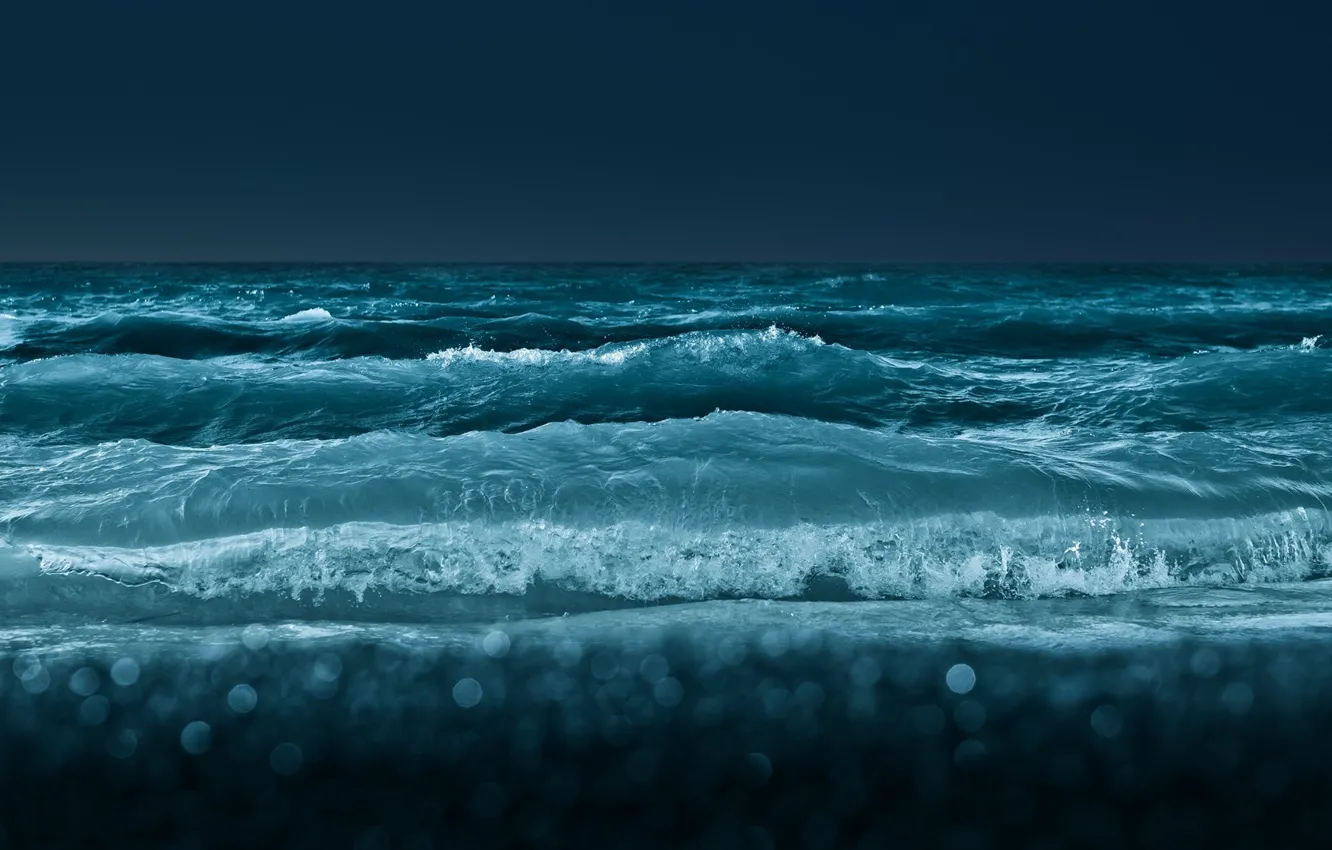 Photo wallpaper sea, wave, water, squirt, dark, horizon