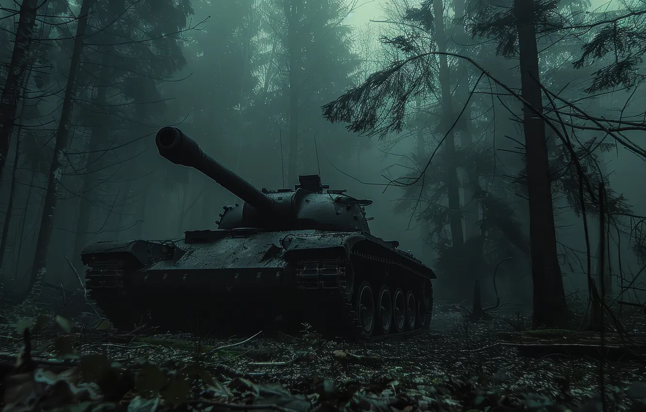 Photo wallpaper forest, trees, tank, digital art, AI art, The Art of Artificial Intelligence, neural network