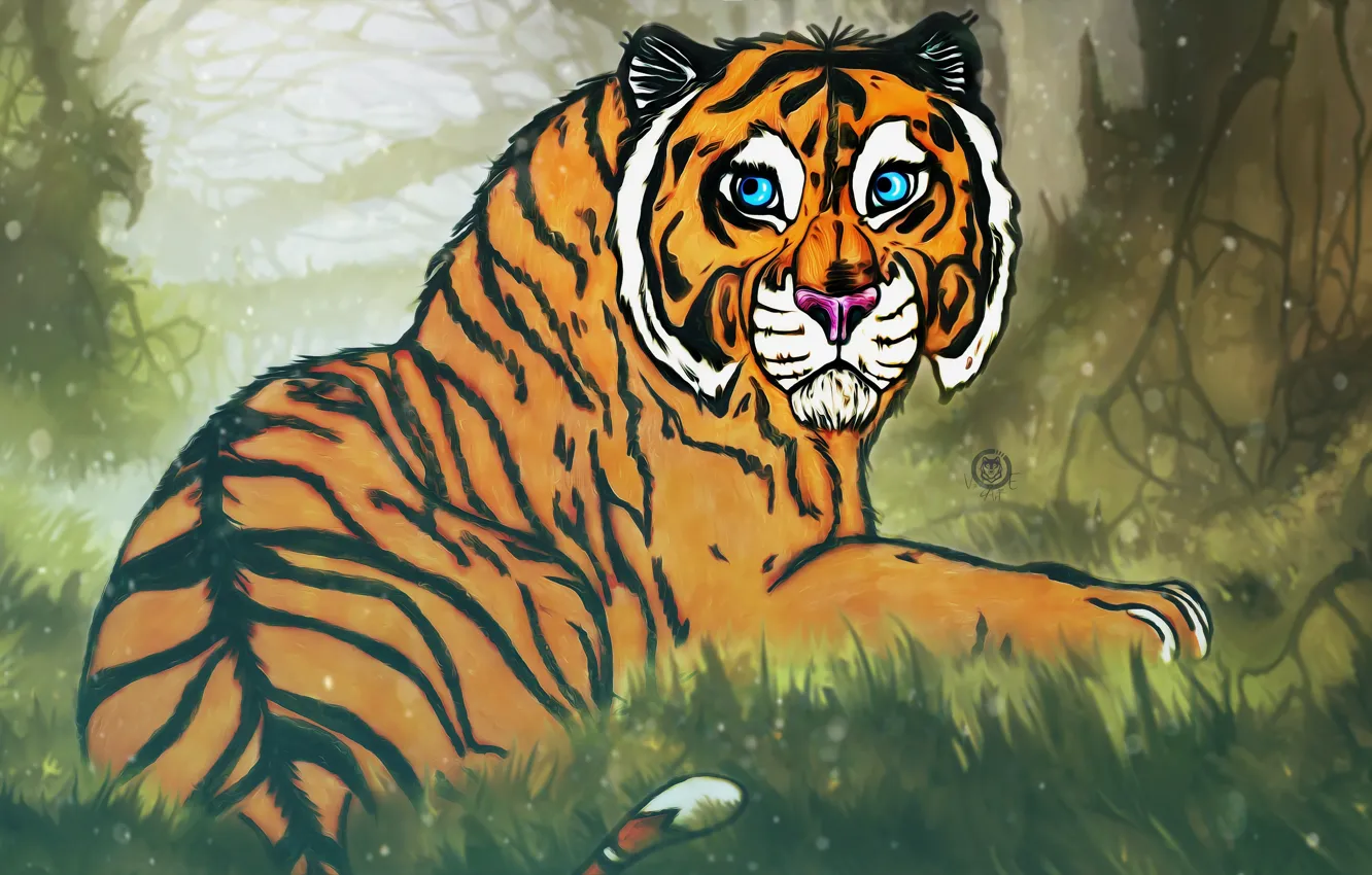 Photo wallpaper tiger, background, art