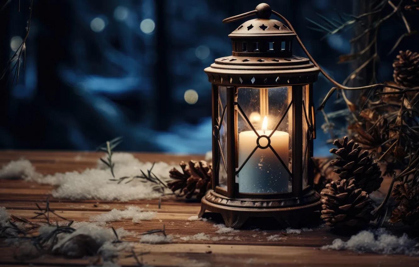 Photo wallpaper winter, snow, night, new year, Christmas, lights, Christmas, night