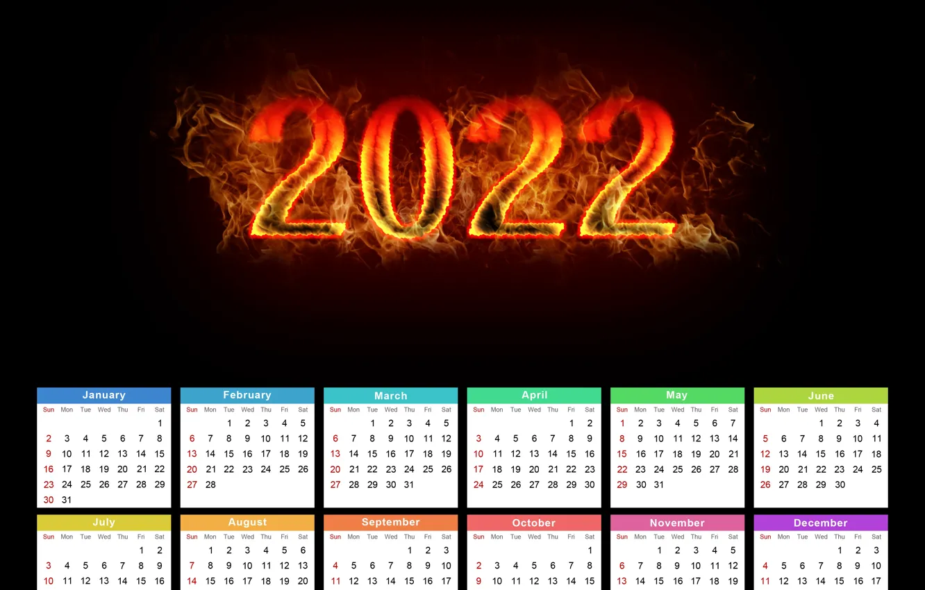 Photo wallpaper happy new year, calendar, 2022, 2022 year, year 2022, calendar for year 2022