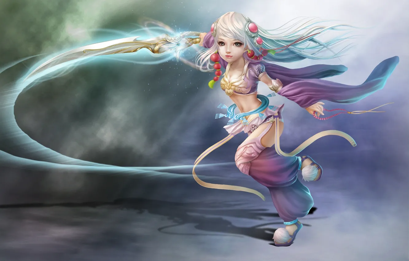 Photo wallpaper decoration, weapons, magic, sword, art, girl, Nina Hu