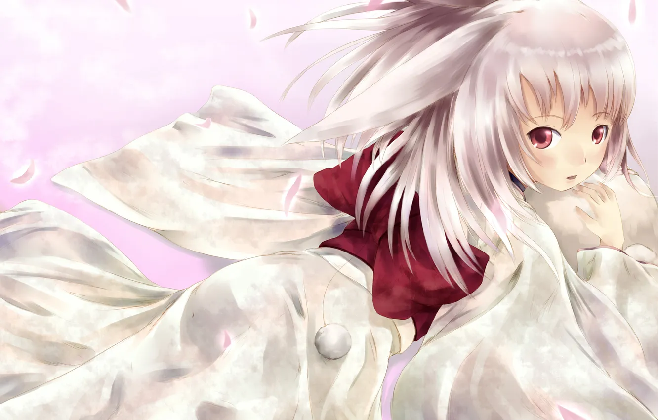 Photo wallpaper look, girl, surprise, petals, lies, art, yoi