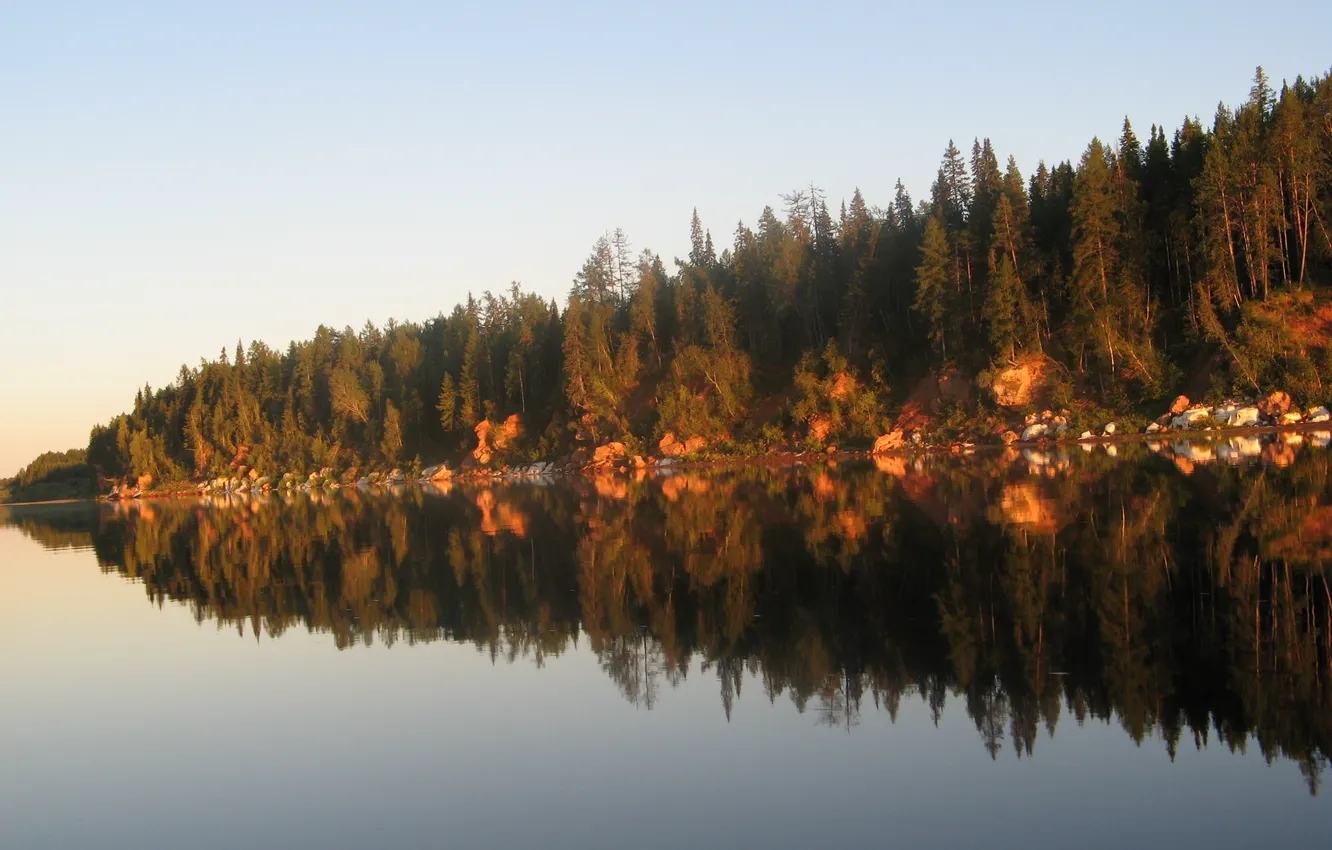Photo wallpaper reflection, river, landscapes, at sunset