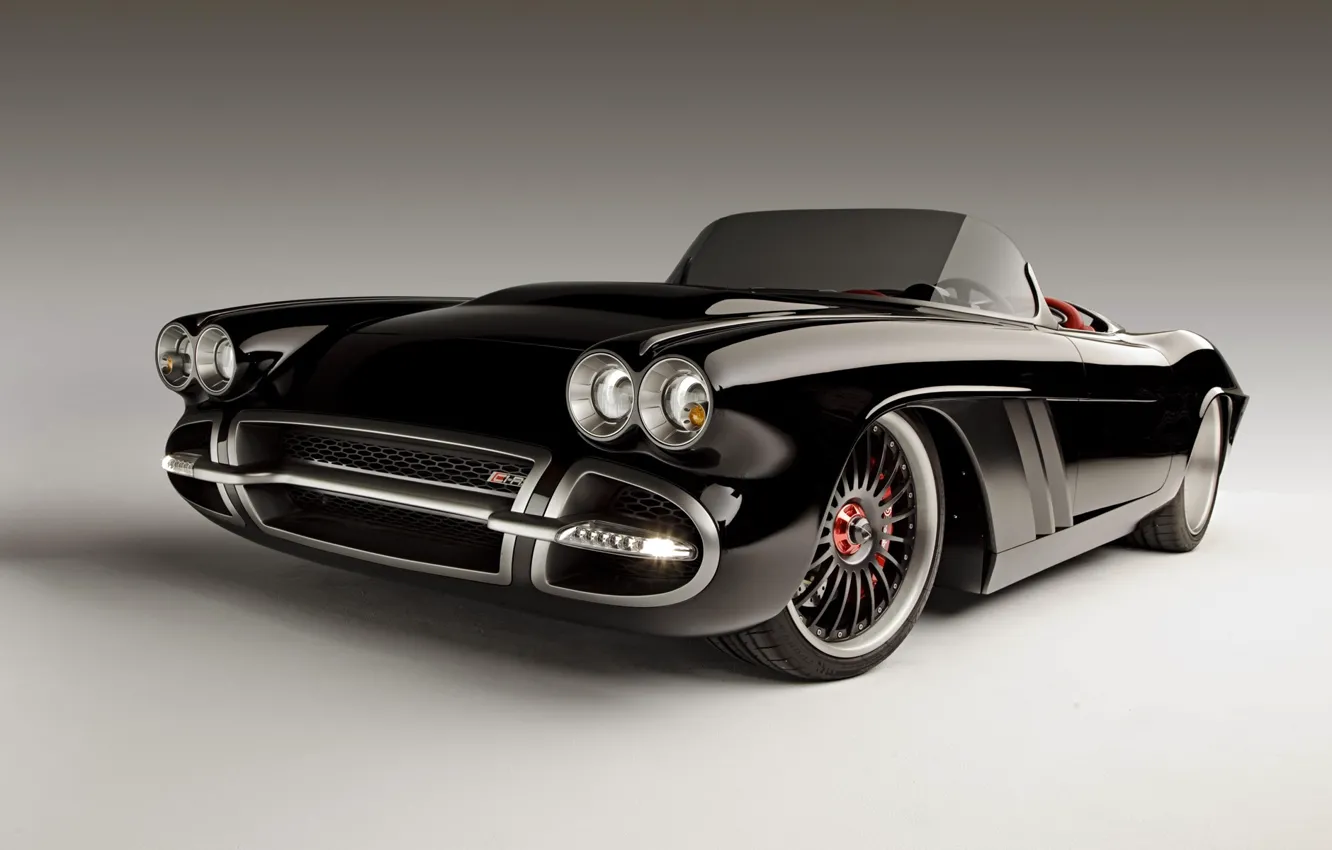 Photo wallpaper black, tuning, Corvette, Chevrolet, tuning, the front, rendering, by Roadster Shop