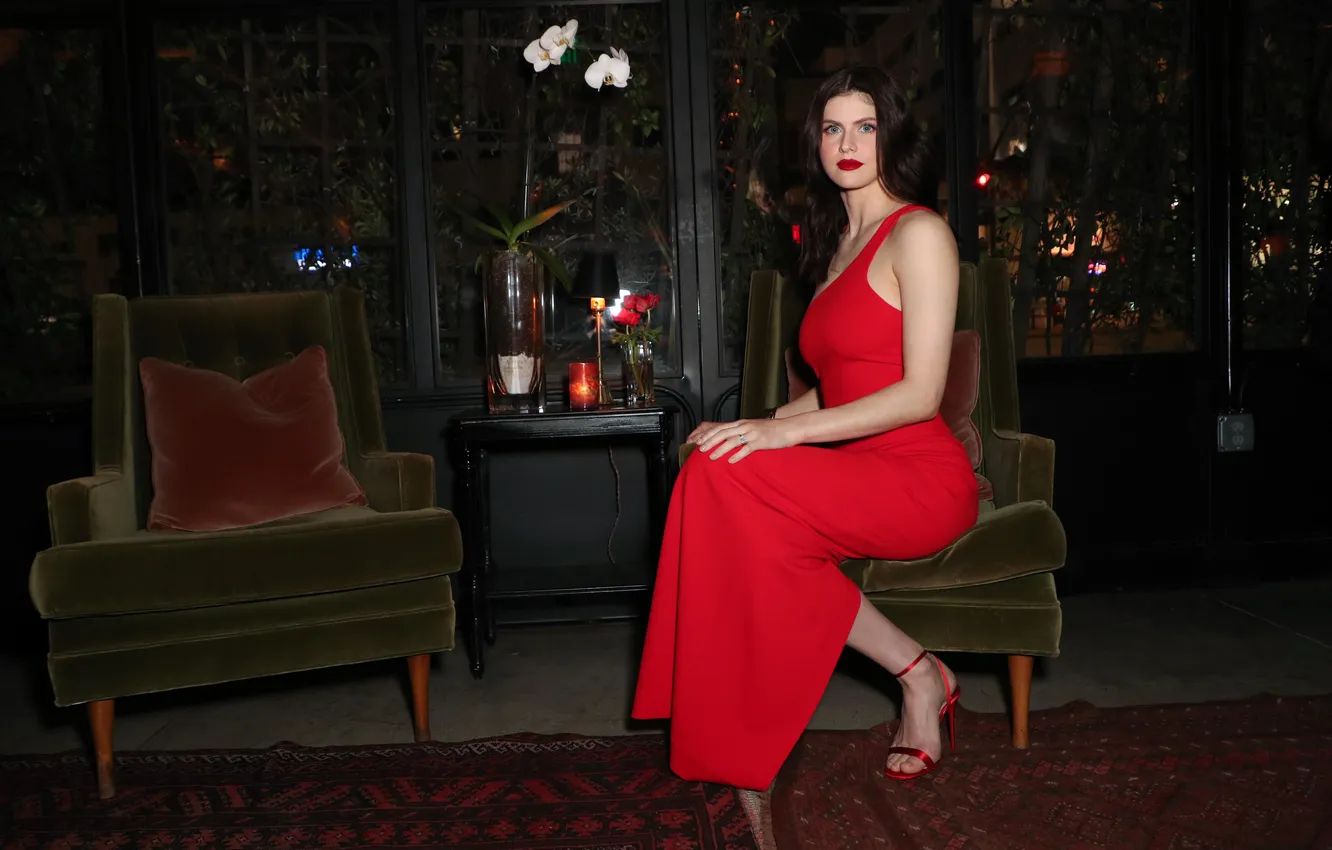 Photo wallpaper girl, dress, beautiful, model, sweet, Alexandra Daddario, Charming