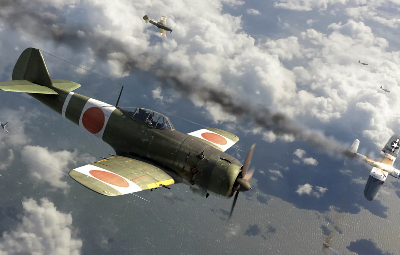 Photo wallpaper war, art, dogfight, Nakajima, Ki-84, Type 4, Hayate, japans greatest hawks