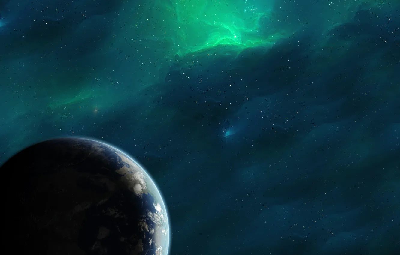 Photo wallpaper space, stars, nebula, earth, planet