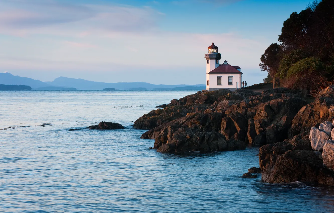 Photo wallpaper rock, sea, Lime Kiln Lighthouse