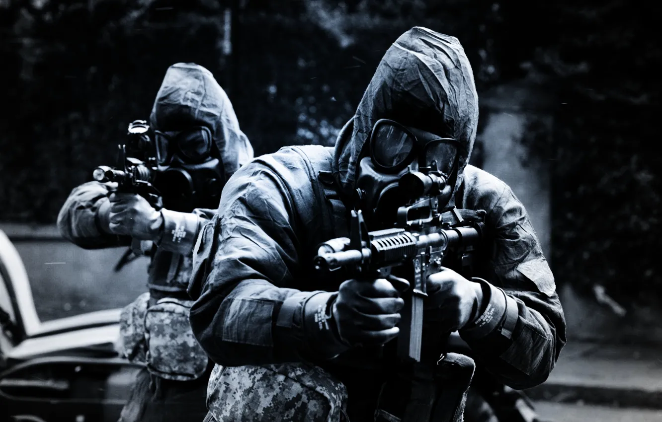 Photo wallpaper weapons, people, mask