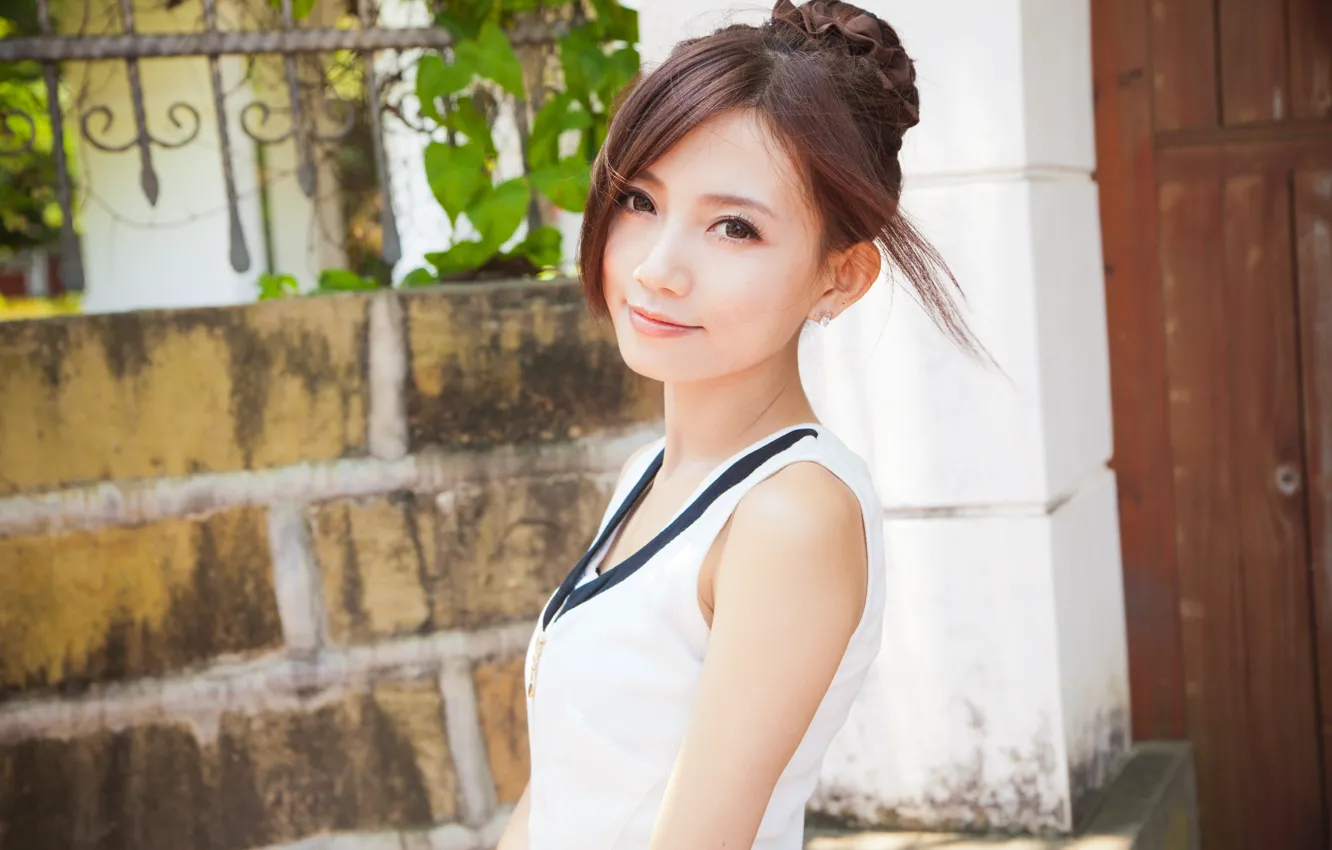 Photo wallpaper sweetheart, Asian, asian, cute, charming, charming, girl posing, beautiful brown-haired