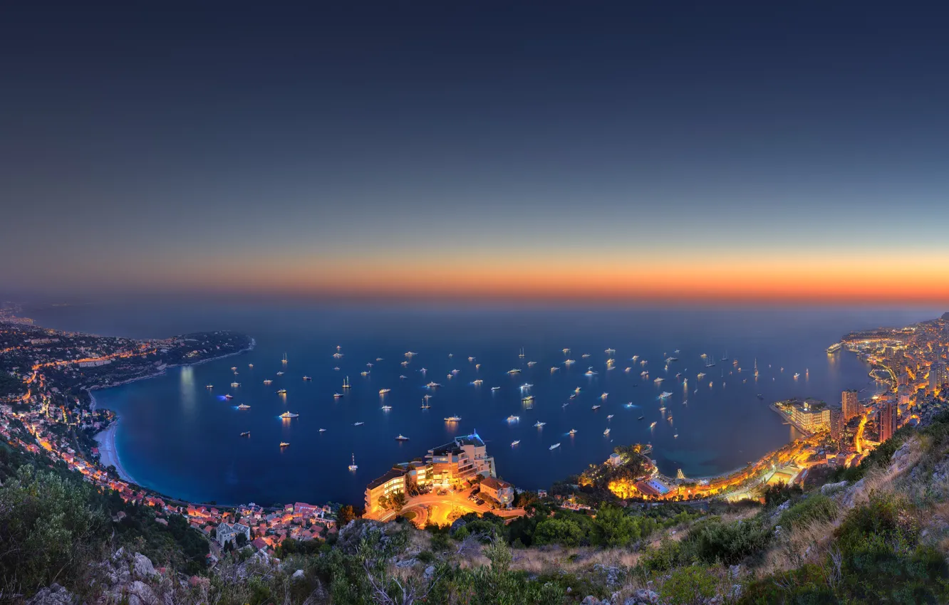 Photo wallpaper night, the view from the top, monaco, yacht show 2014