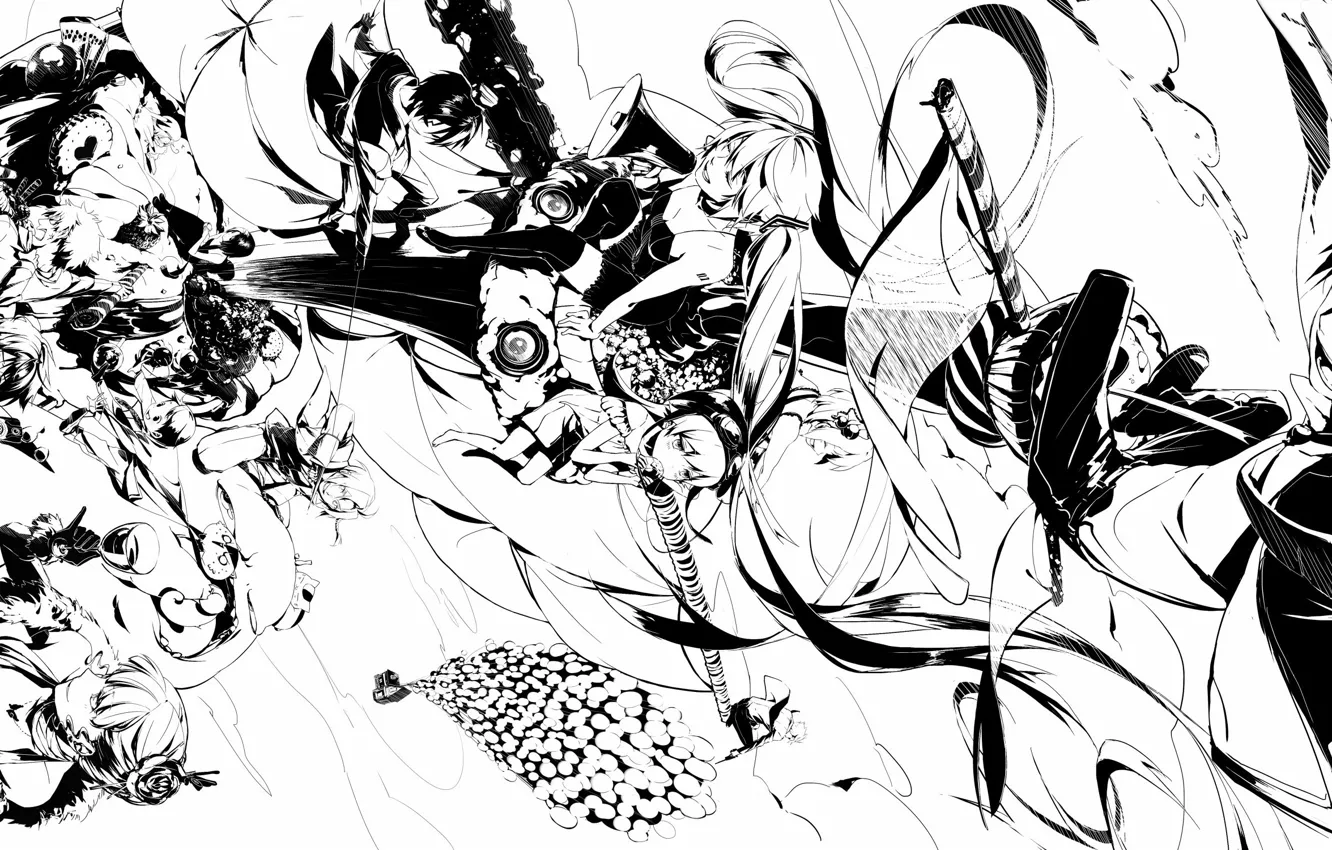 Photo wallpaper Anime, Black and white, monochrome