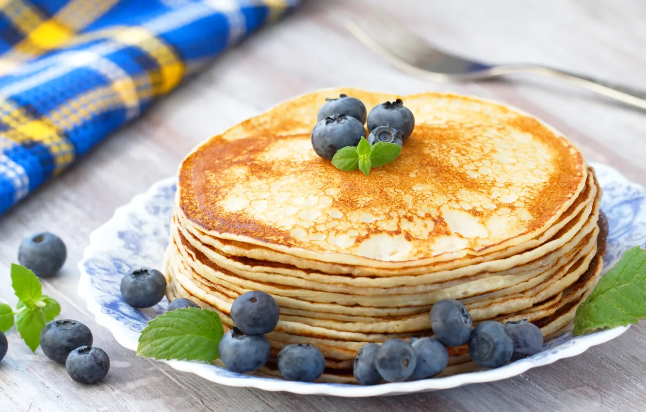Photo wallpaper berries, blueberries, pancakes, pancakes, blueberries, baking, pancake