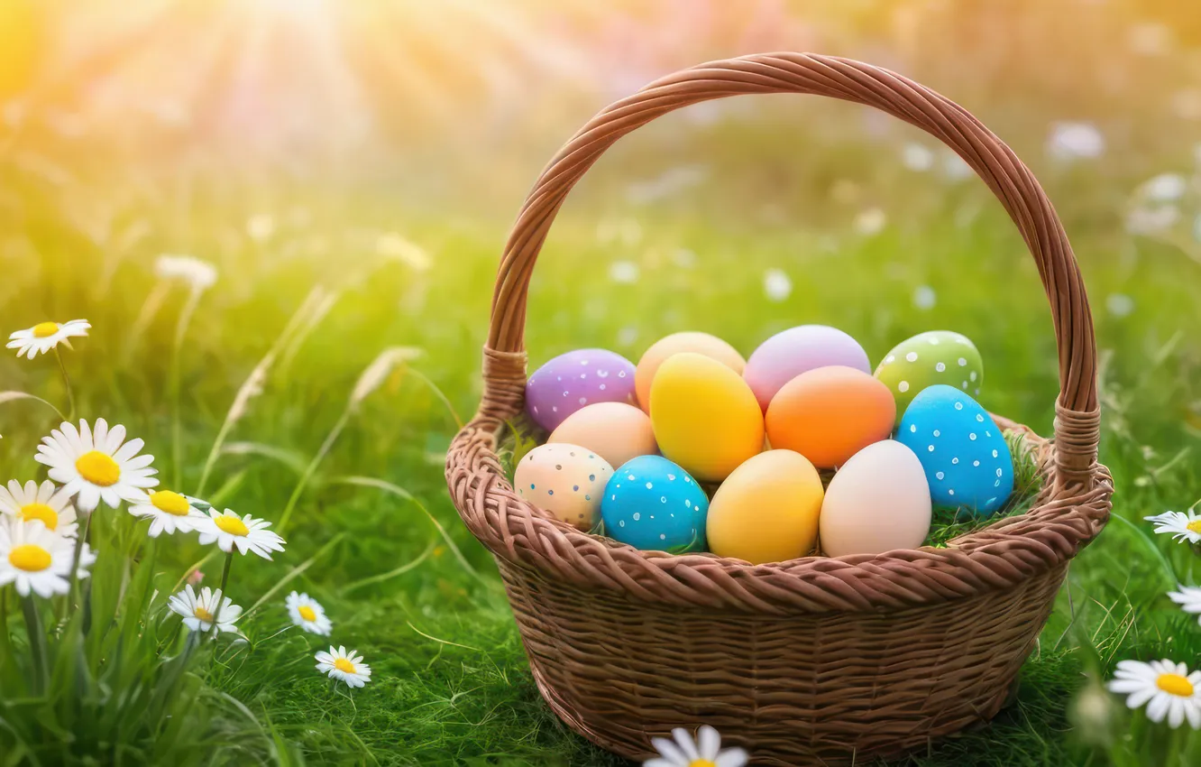 Photo wallpaper flowers, eggs, spring, colorful, Easter, flowers, spring, Easter