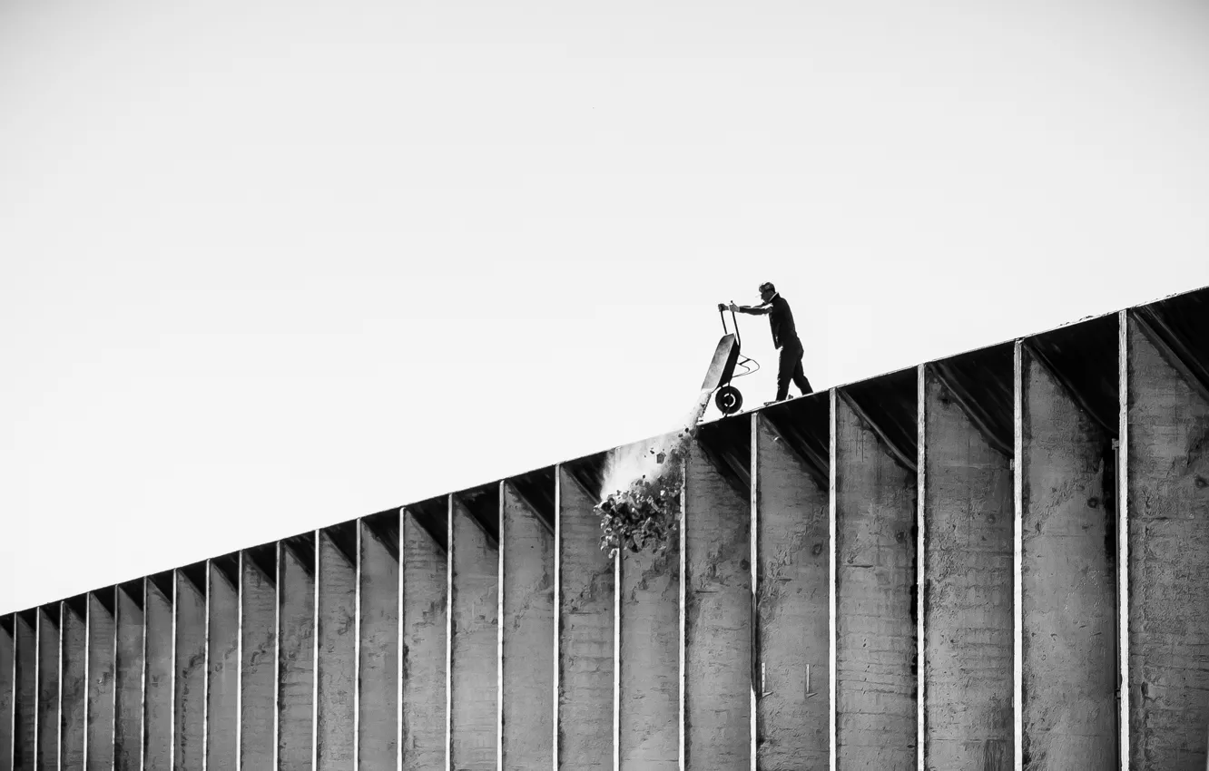 Photo wallpaper wall, white, black, men, worker