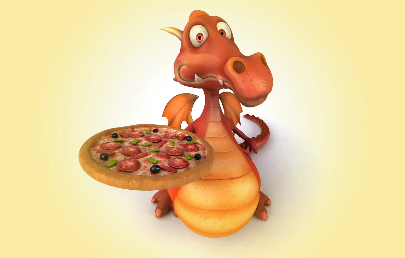 Photo wallpaper dragon, pizza, dragon, funny