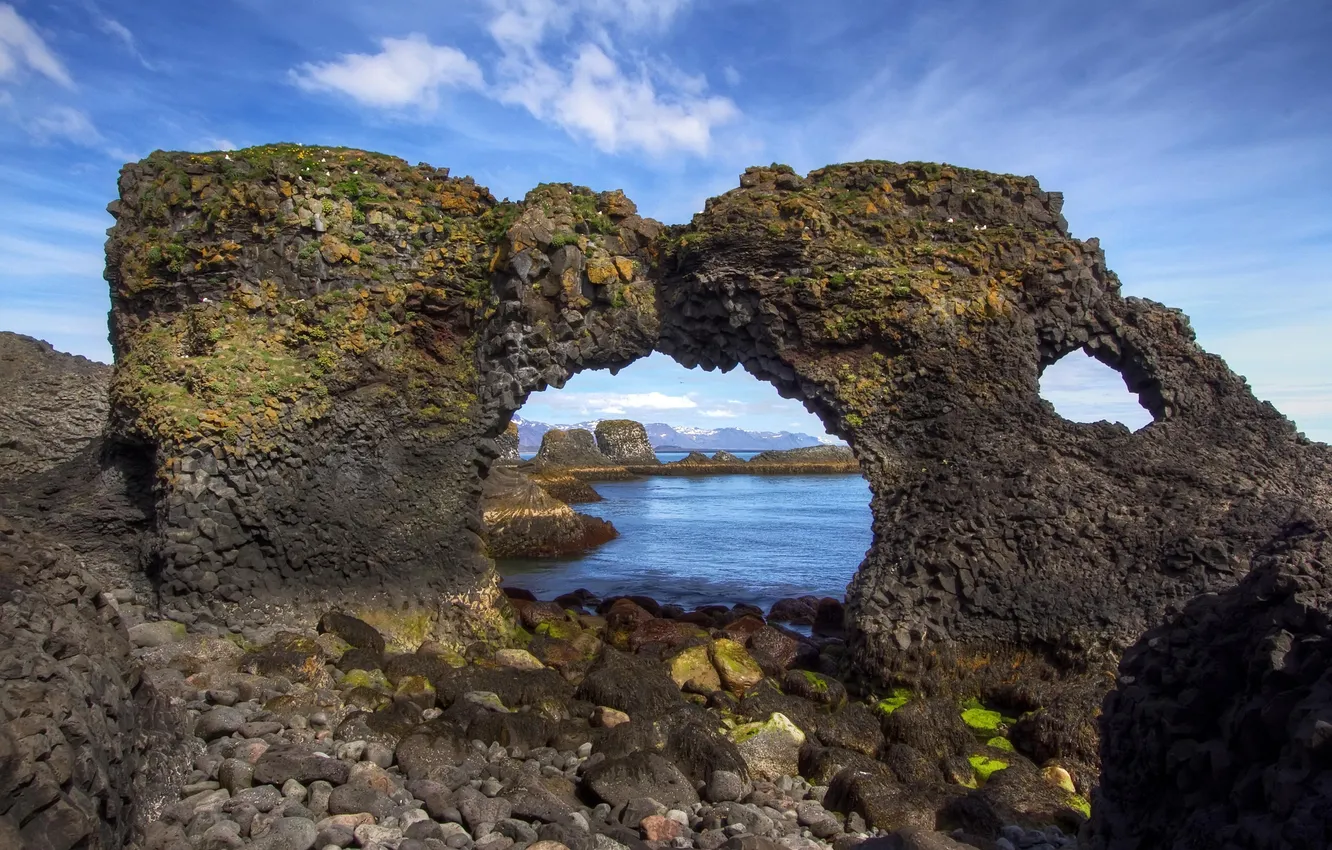 Photo wallpaper sea, stones, shore, arch, Iceland
