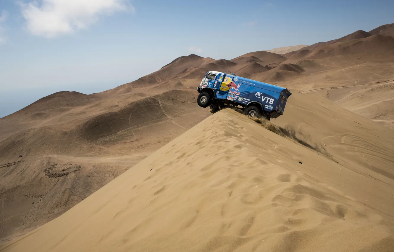 Photo wallpaper sand, the sky, desert, the rise, speed, dust, dal, truck