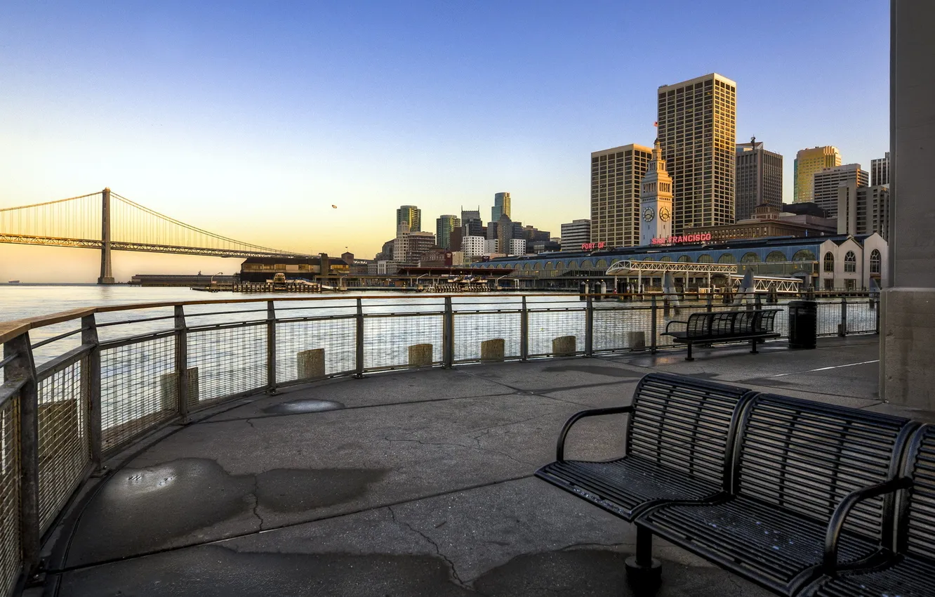 Photo wallpaper bridge, the city, river, San Francisco