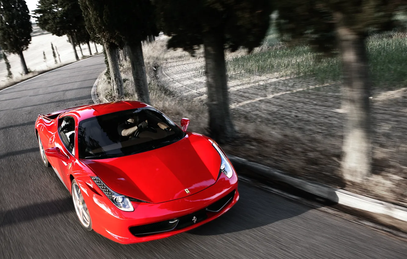 Photo wallpaper Red, Auto, Road, Ferrari, Asphalt, The hood, Ferrari, 458