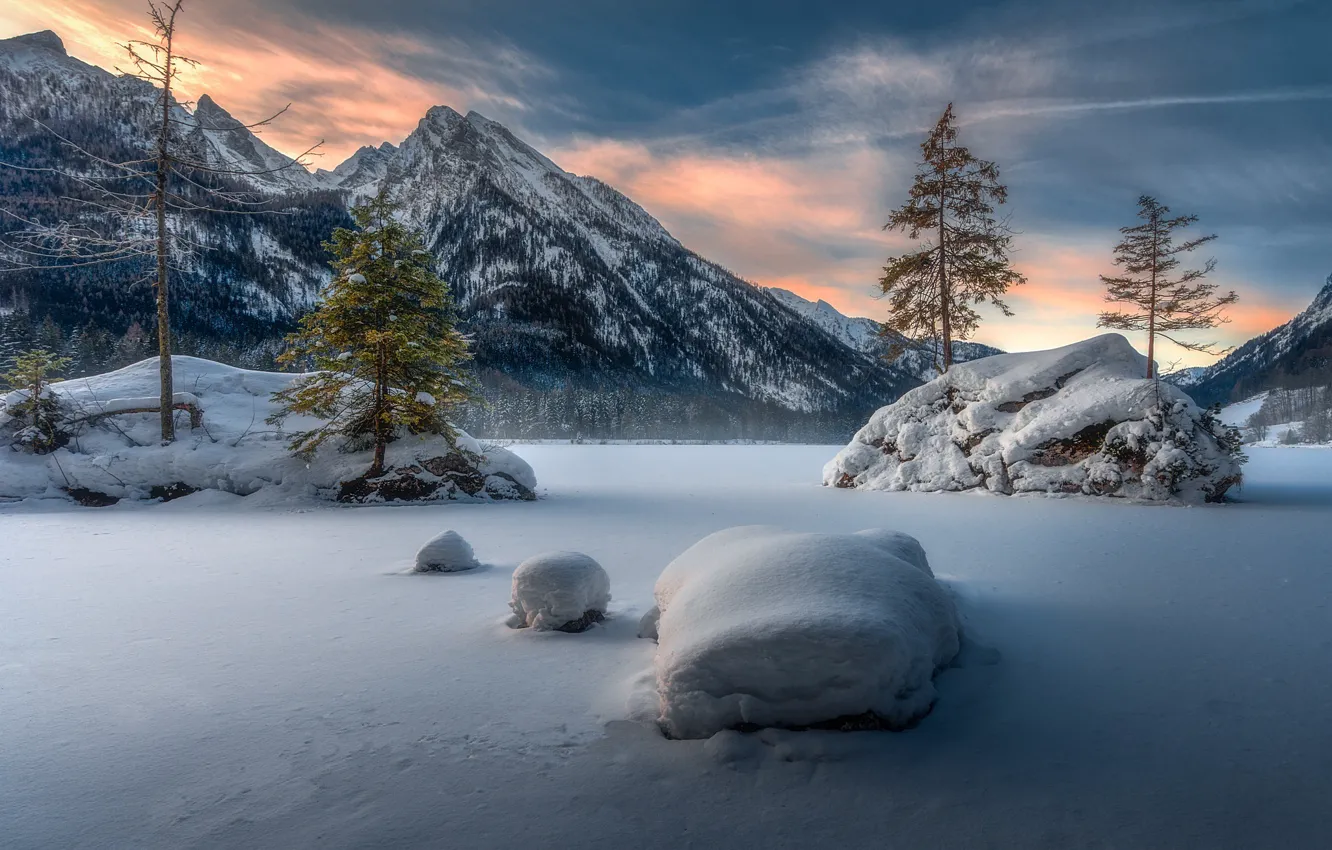 Photo wallpaper winter, mountains, lake, Germany, Bayern