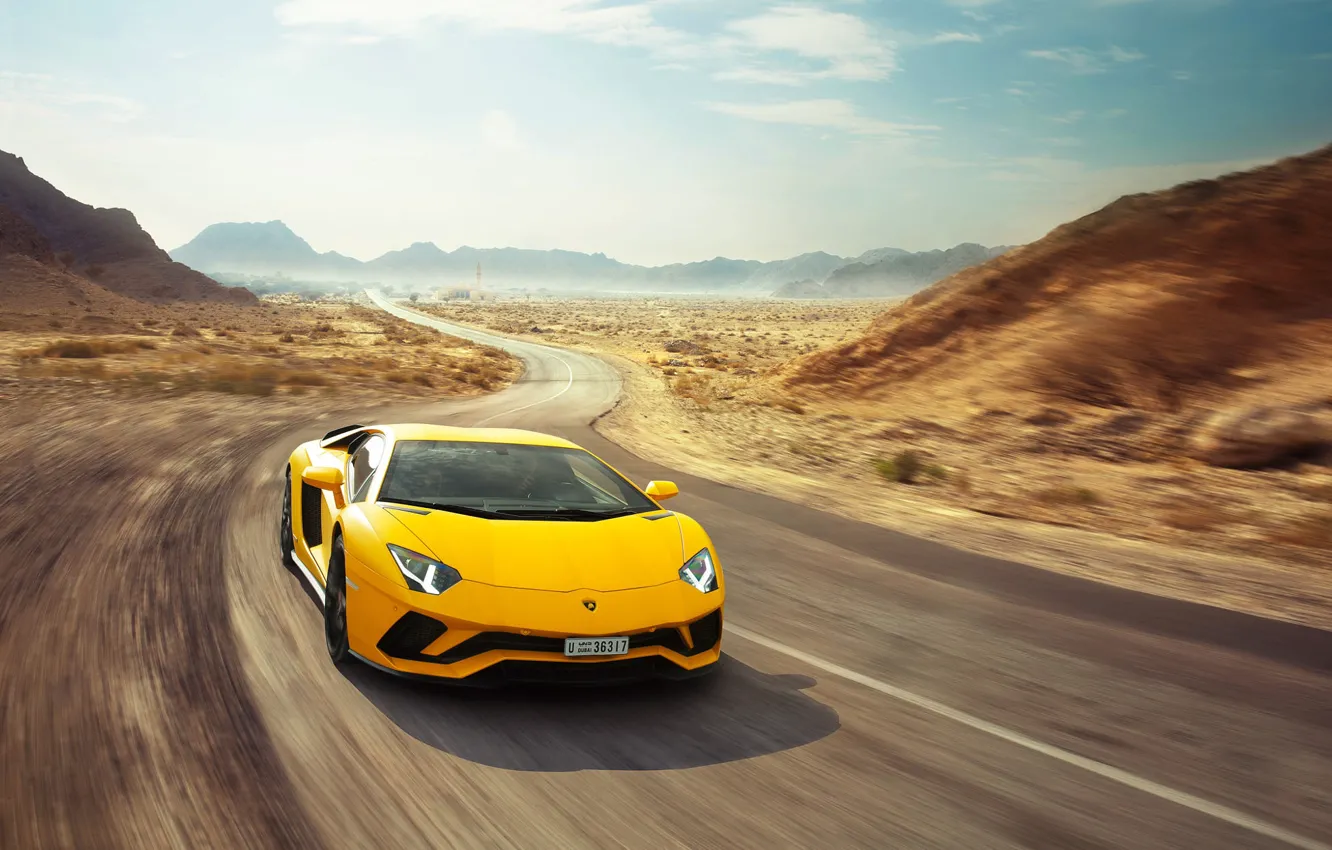 Photo wallpaper Lamborghini, Speed, Yellow, Supercar, Aventador S
