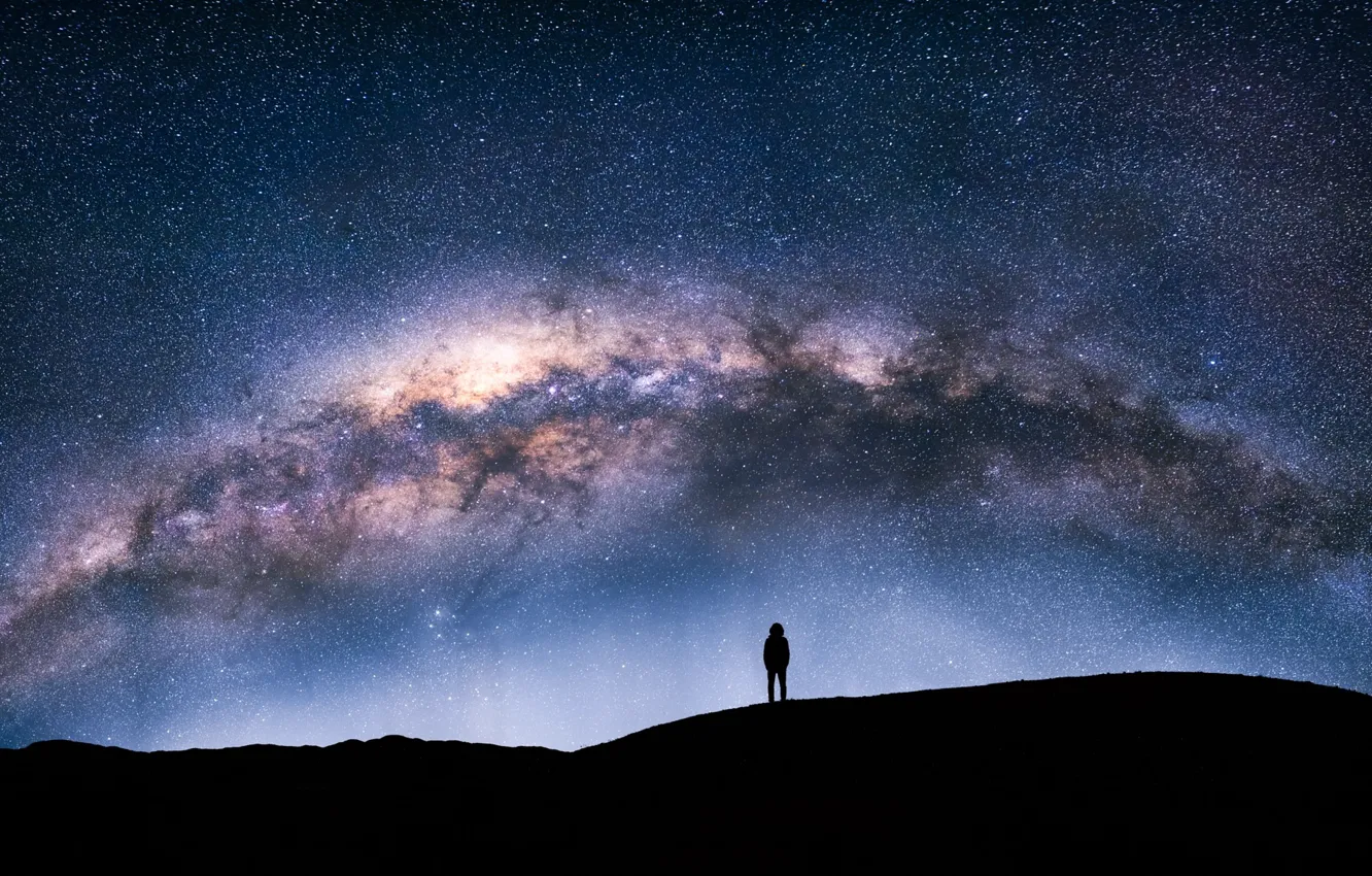 Photo wallpaper the sky, stars, night, people, silhouette, the milky way
