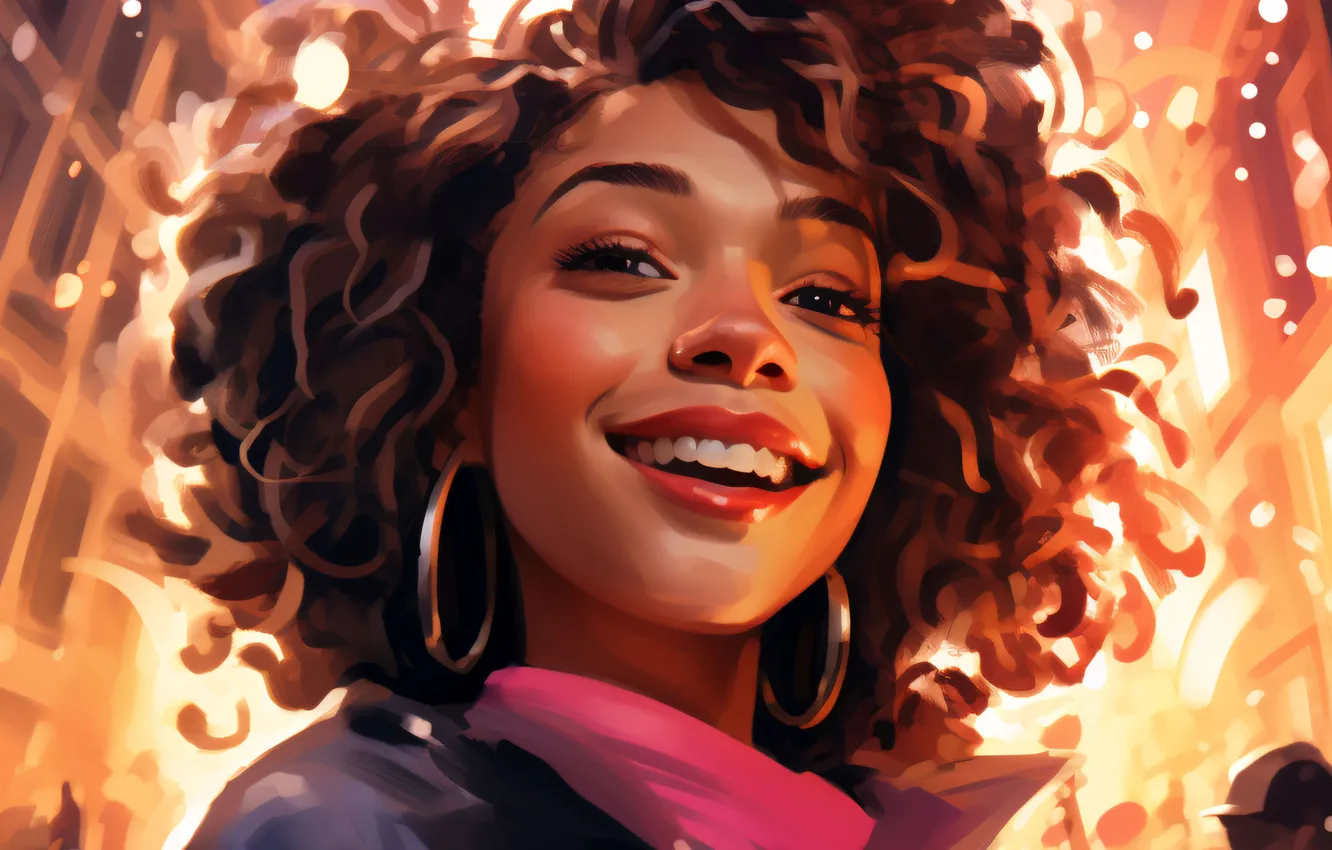 Photo wallpaper girl, joy, night, smile, hair, new year, Christmas, confetti