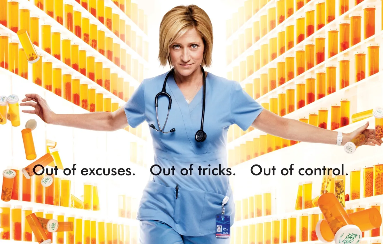 Photo wallpaper woman, blue eyes, blonde, drug, pen, Jackie, uniform, Nurse