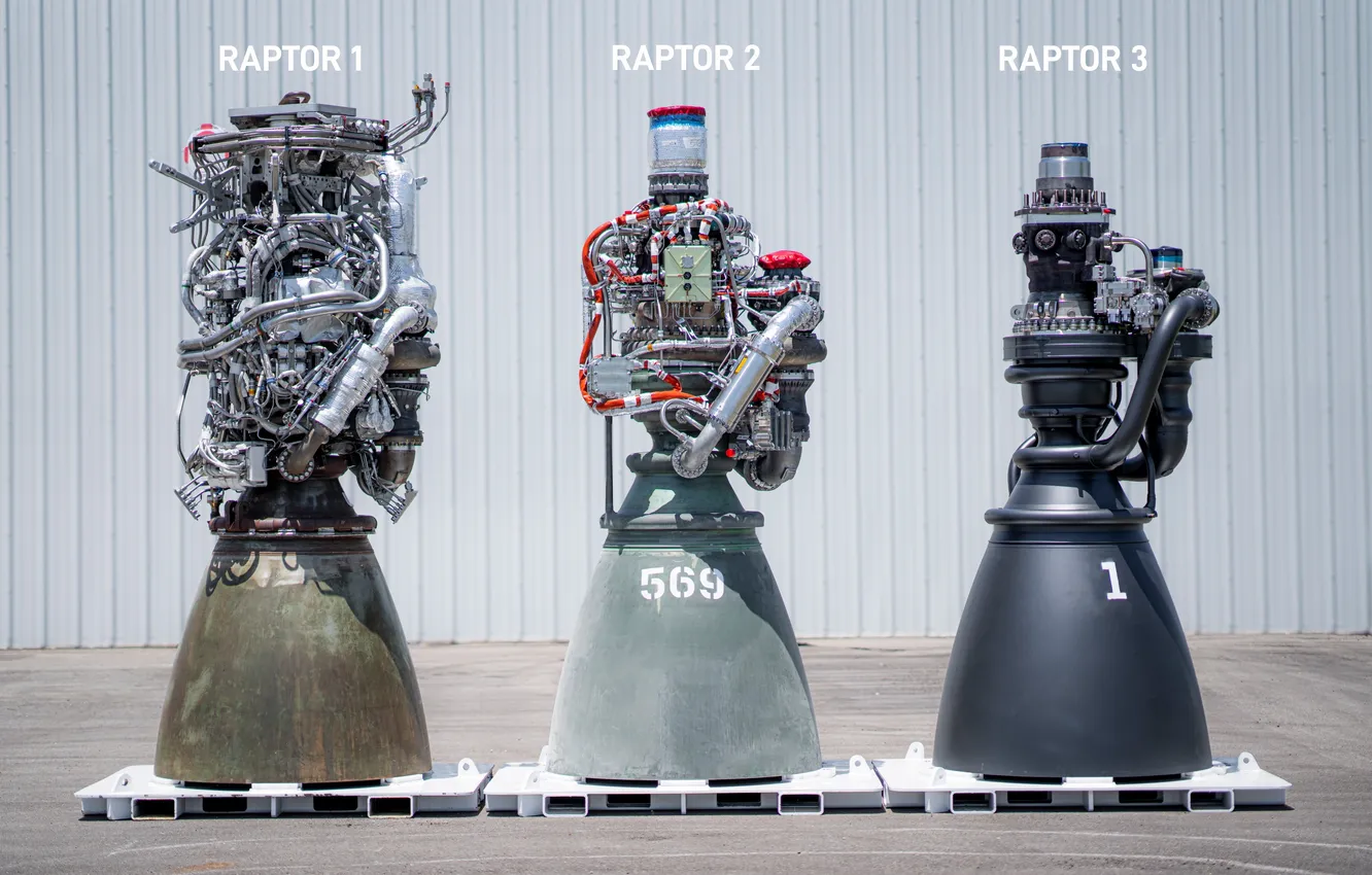Photo wallpaper trio, Raptor, rocket engine