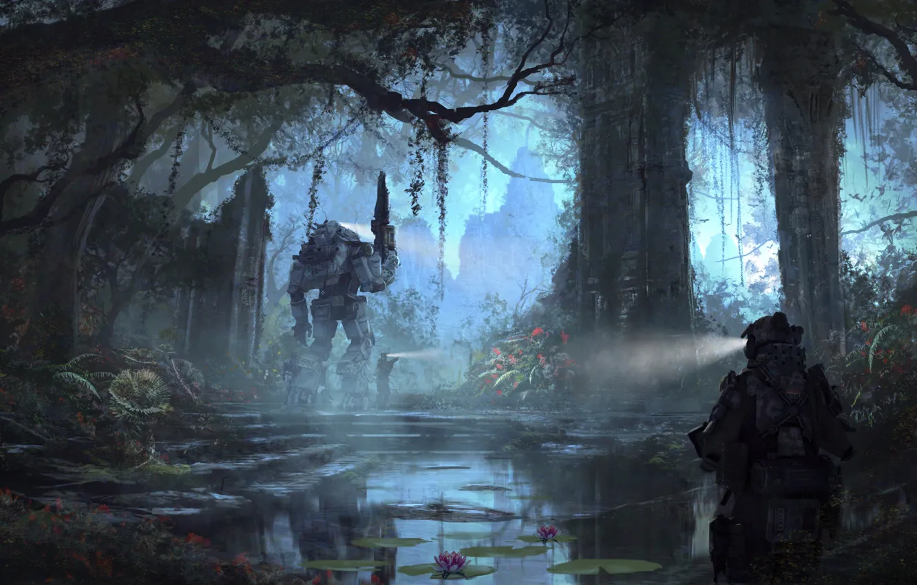 Photo wallpaper robot, art, soldiers, pilot, Electronic Arts, Titan, Titanfall, Respawn Entertainment