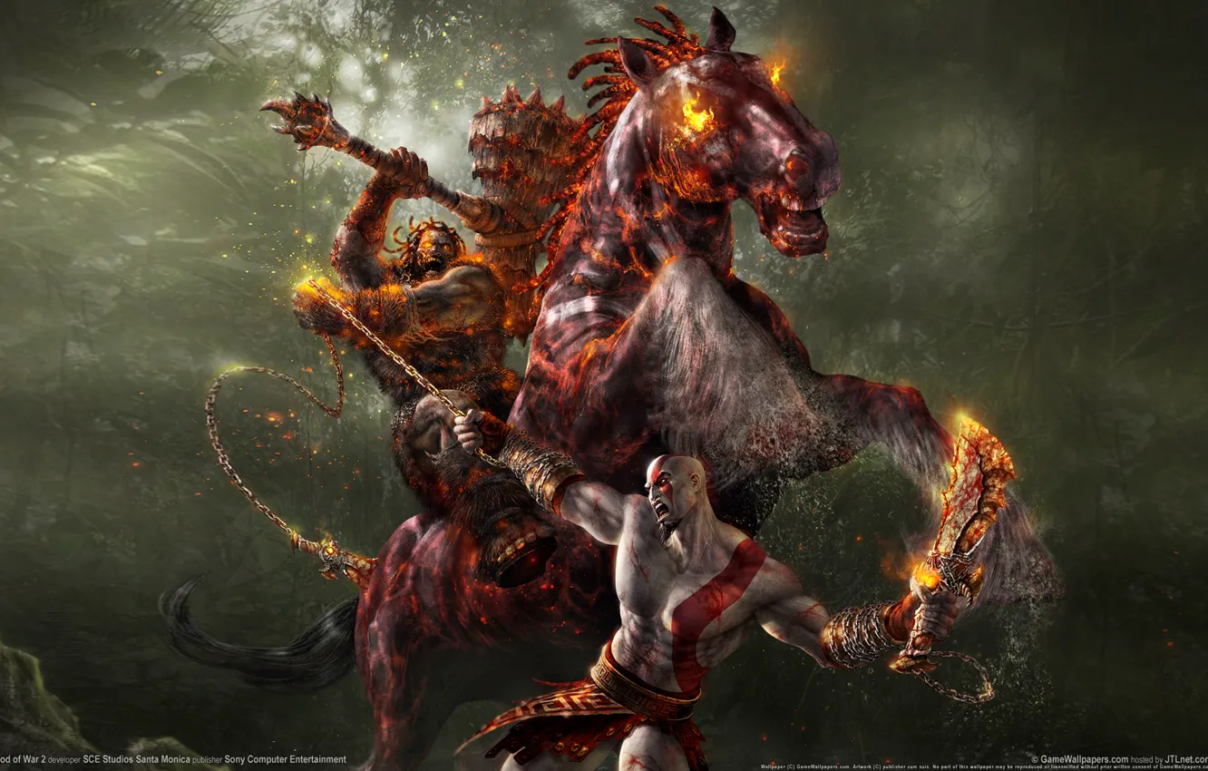 Photo wallpaper horse, chain, rider, battle, God of war 2