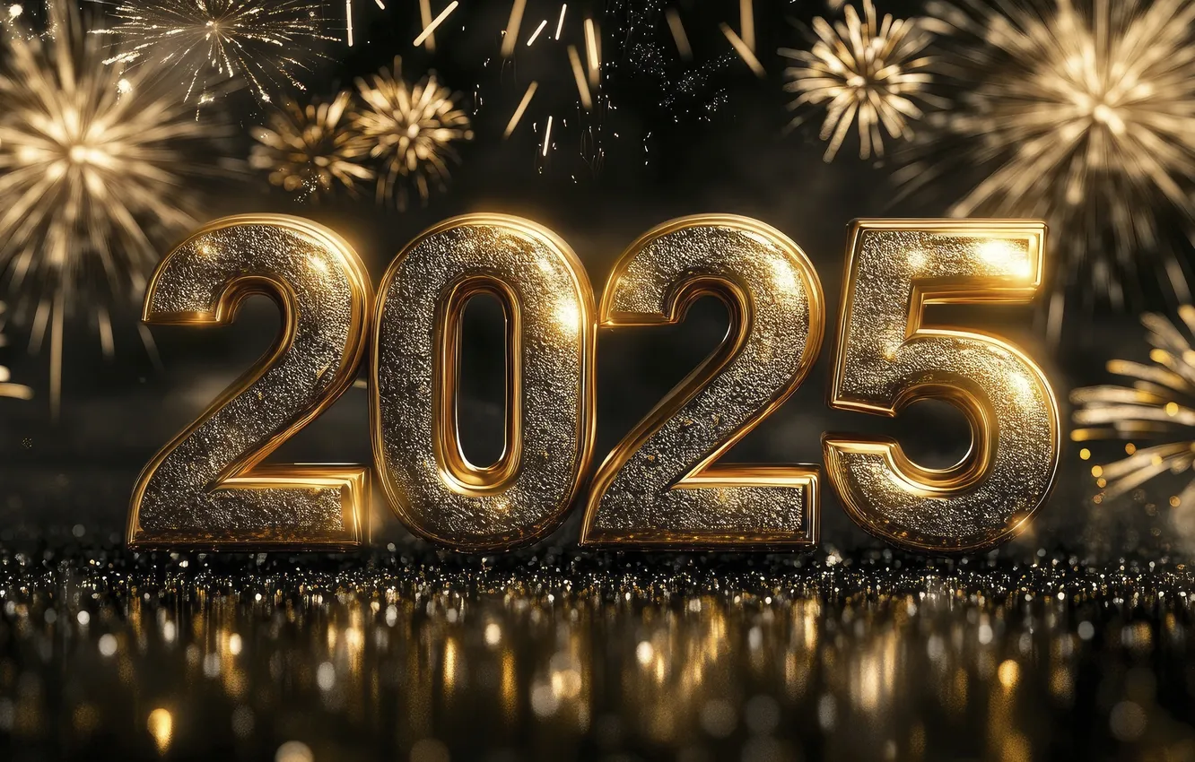 Photo wallpaper figures, New year, golden, new year, happy, fireworks, numbers, metallic