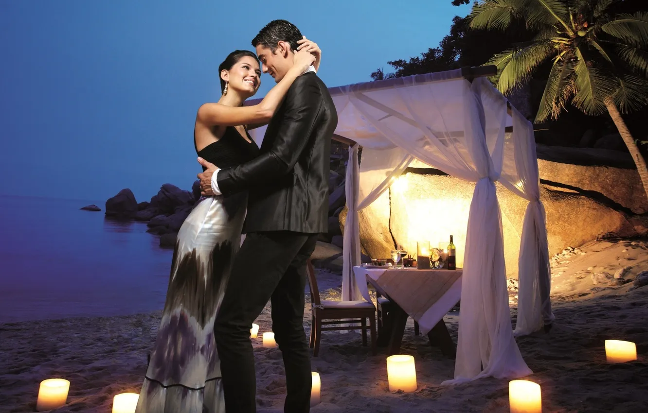 Photo wallpaper the ocean, the evening, two, dinner