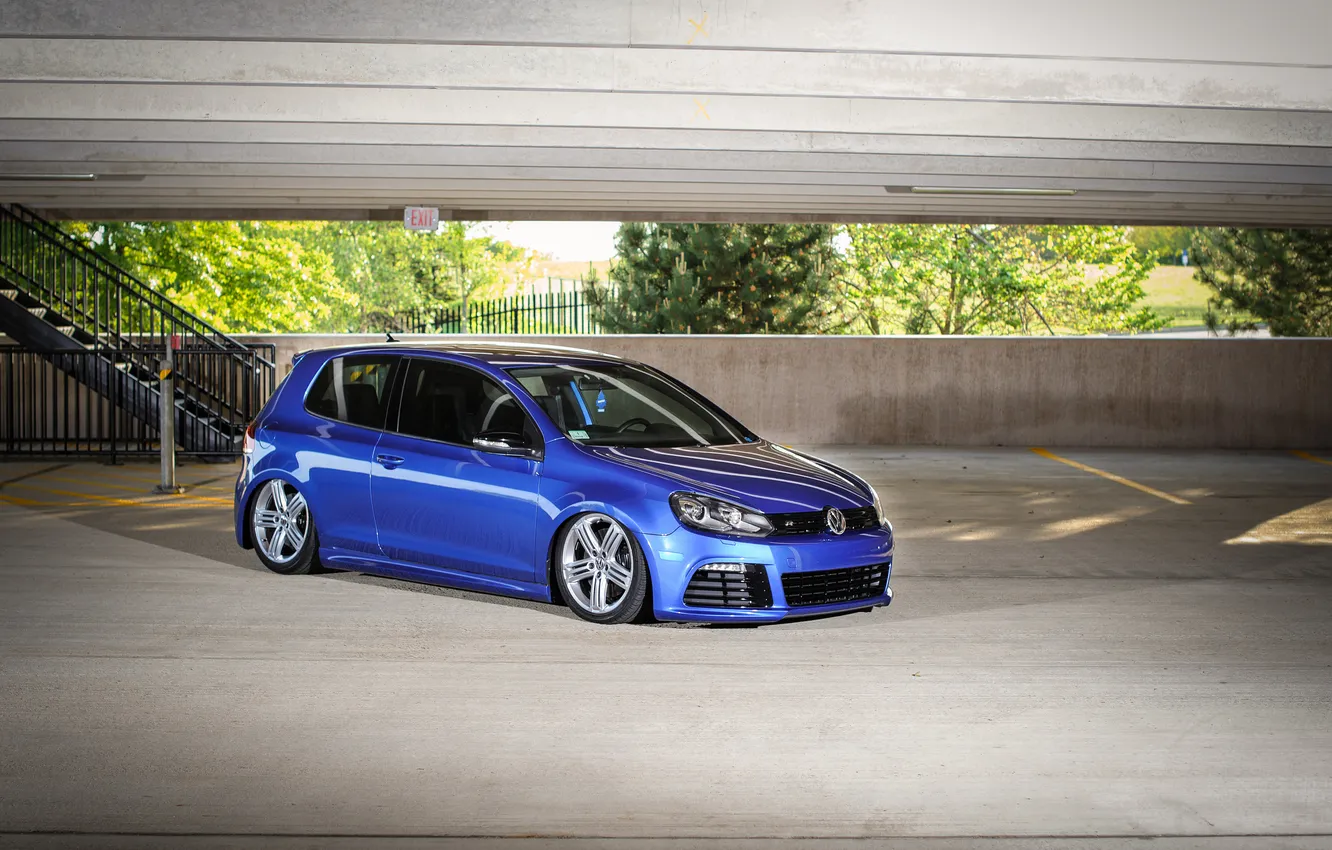 Photo wallpaper blue, tuning, volkswagen, Golf, golf, the front, low