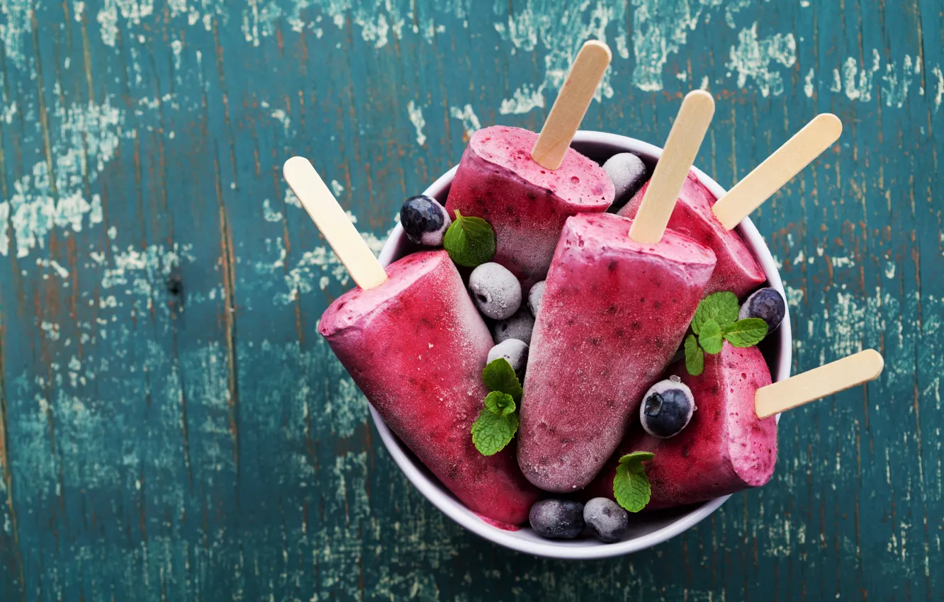 Photo wallpaper blueberries, ice cream, dessert