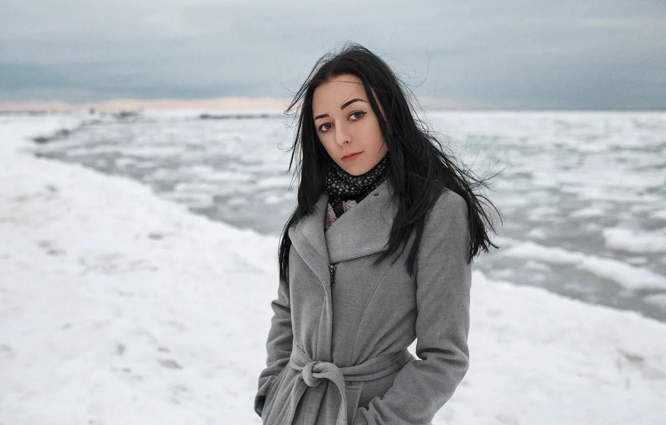 Photo wallpaper ice, look, girl, snow, face, sweetheart, model, portrait