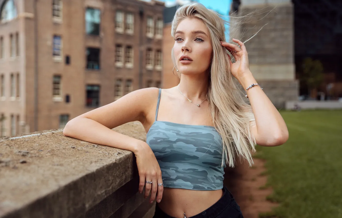 Photo wallpaper girl, beautiful, model, blonde, cute, piercing, tank top