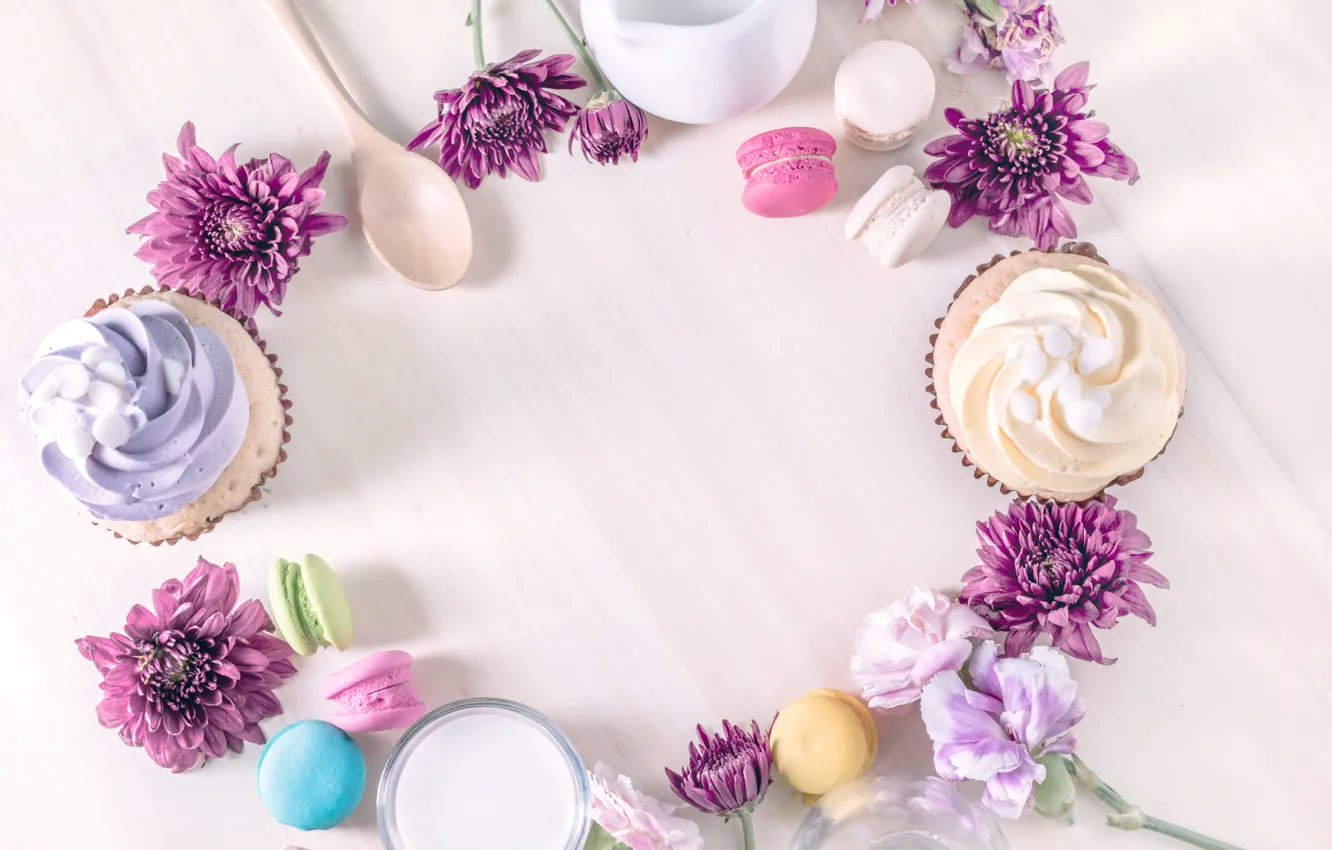 Photo wallpaper colorful, cake, chrysanthemum, dessert, pink, flowers, sweet, sweet