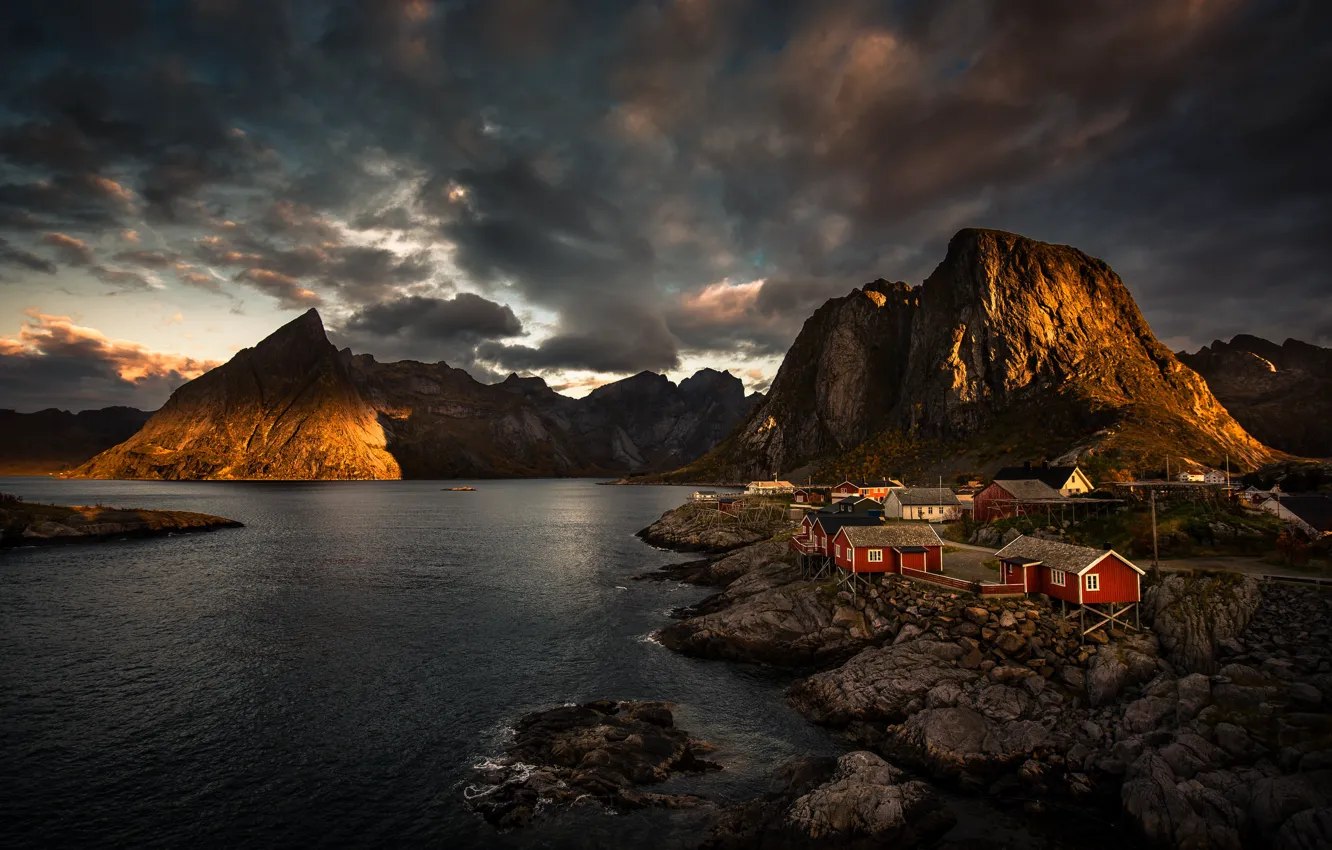 Photo wallpaper sea, landscape, mountains, clouds, nature, stones, rocks, shore